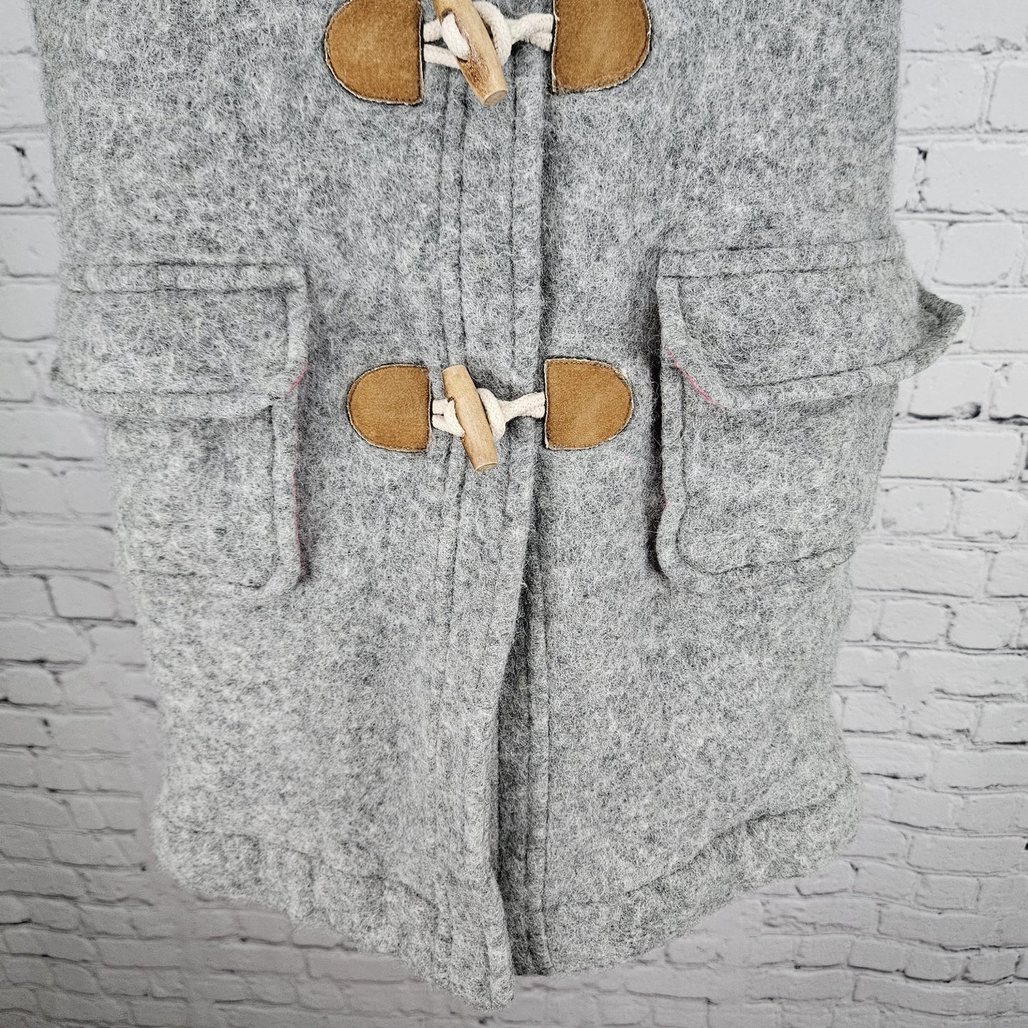 Mini Boden Grey Wool Blend Hooded Quilted Lined Toggle Zip Coat Kids 9-10Y
