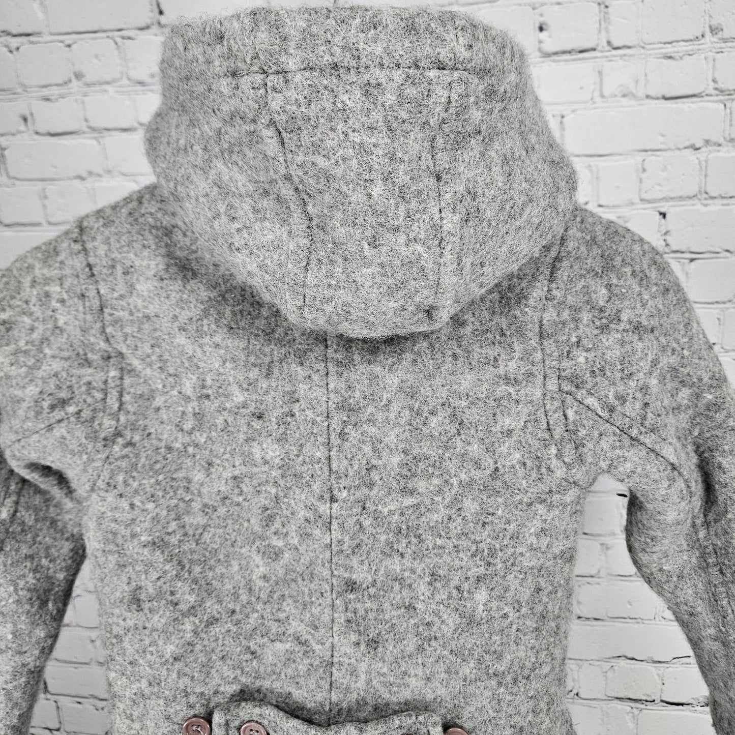 Mini Boden Grey Wool Blend Hooded Quilted Lined Toggle Zip Coat Kids 9-10Y