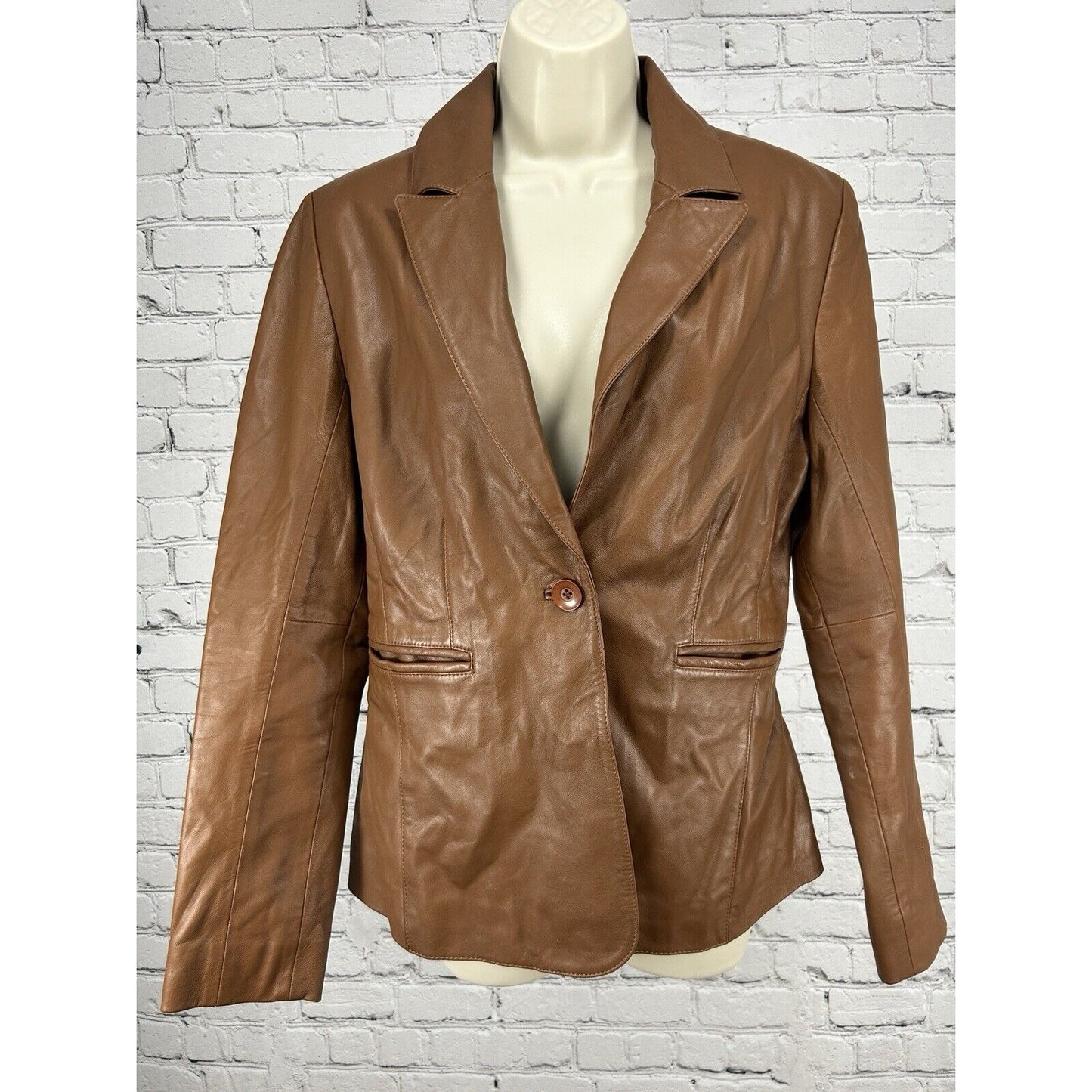 Bod And Christensen Brown Leather Long Sleeve Women’s Jacket Size Small S
