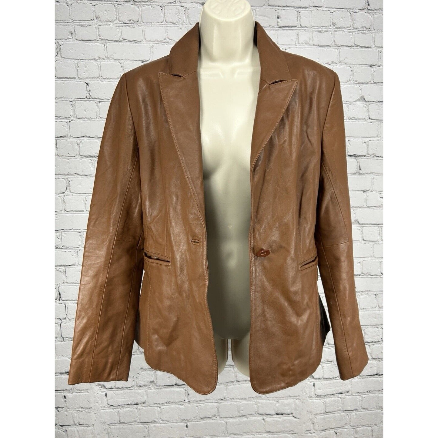Bod And Christensen Brown Leather Long Sleeve Women’s Jacket Size Small S