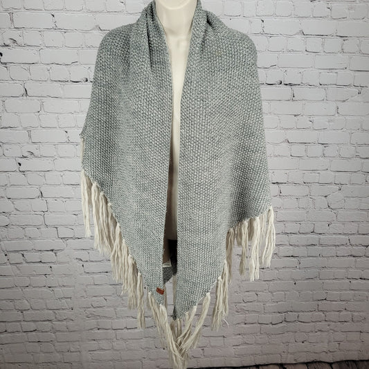 Bickley + Mitchell Grey Wool Blend Chunky Knit Tassle Fringe Boho Shawl Wrap O/S