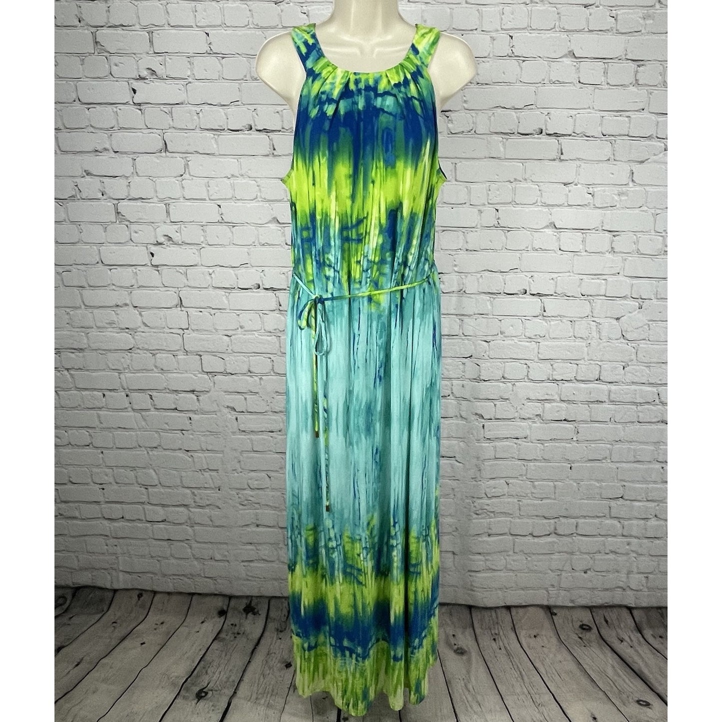 Sandra Darren Blue Green Tie Dye Sleeveless Lightweight Stretch Maxi Dress 12