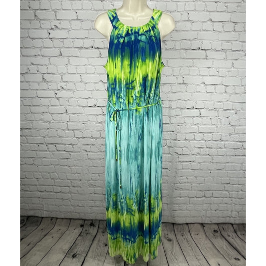 Sandra Darren Blue Green Tie Dye Sleeveless Lightweight Stretch Maxi Dress 12