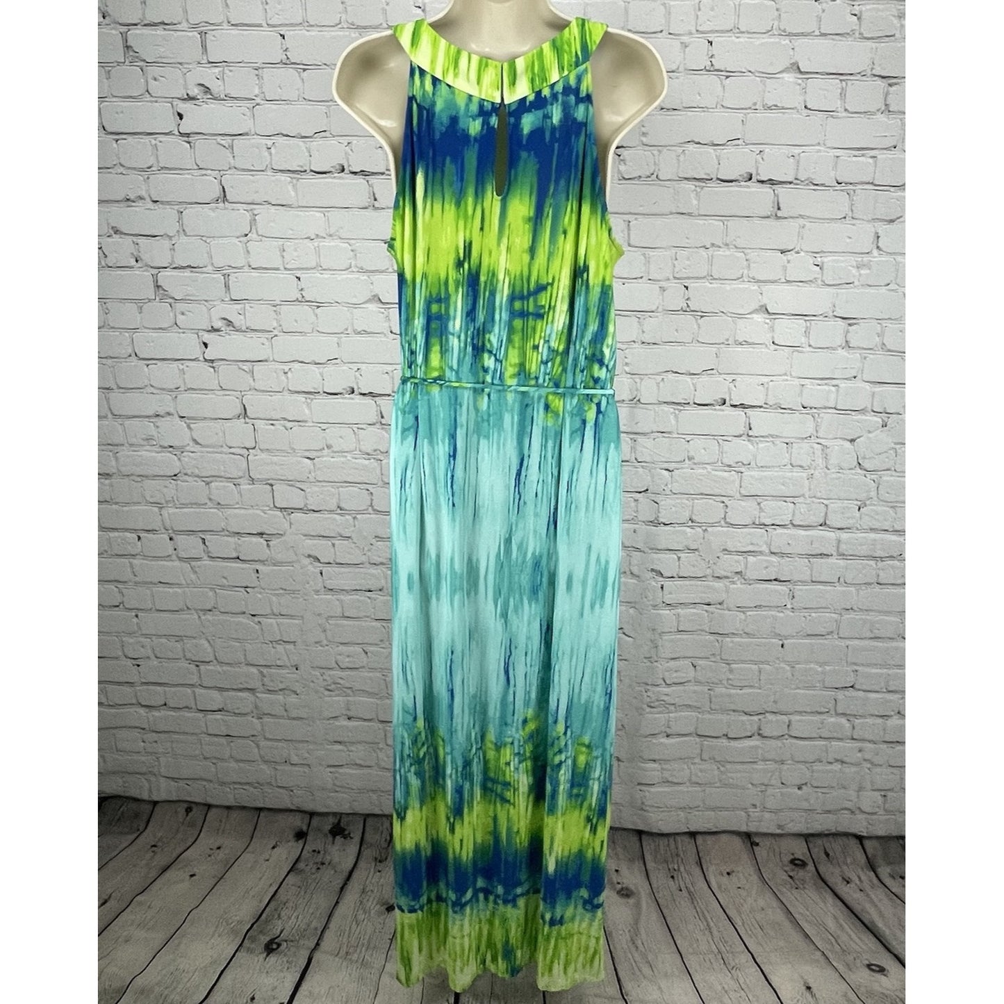 Sandra Darren Blue Green Tie Dye Sleeveless Lightweight Stretch Maxi Dress 12