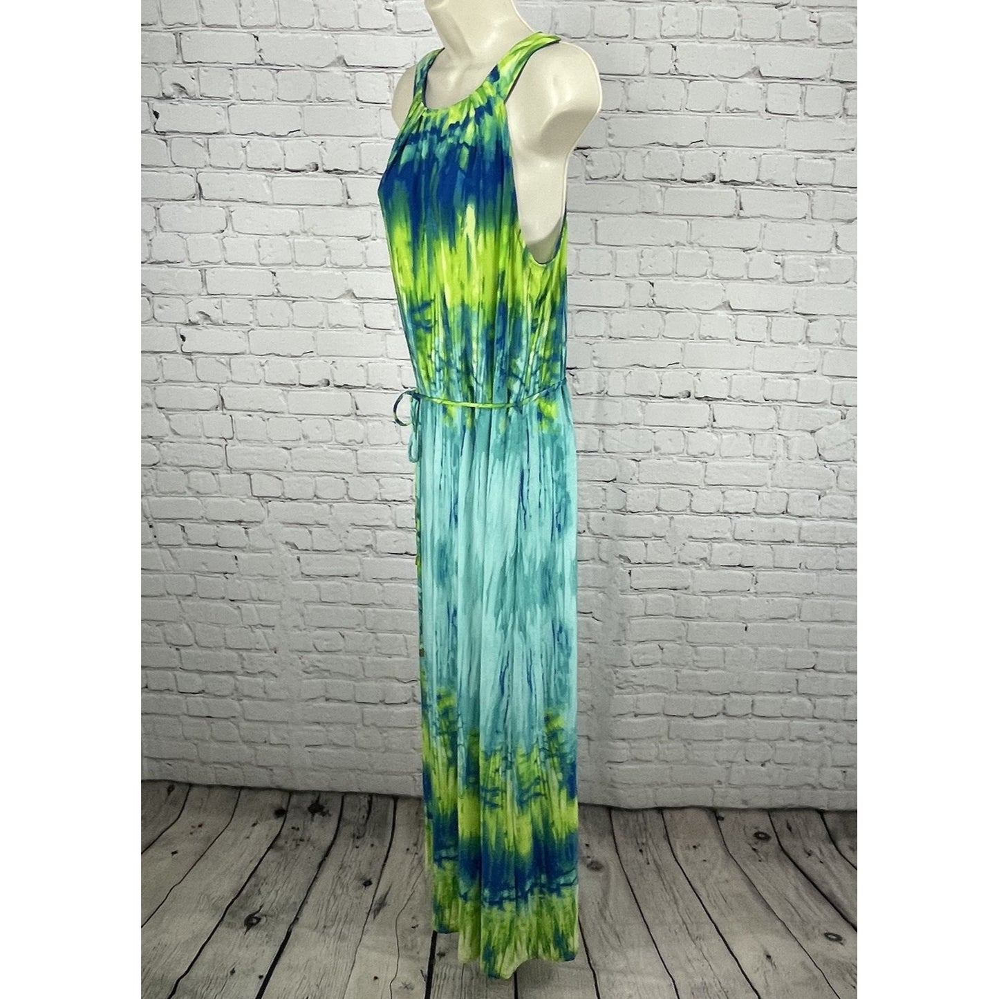 Sandra Darren Blue Green Tie Dye Sleeveless Lightweight Stretch Maxi Dress 12