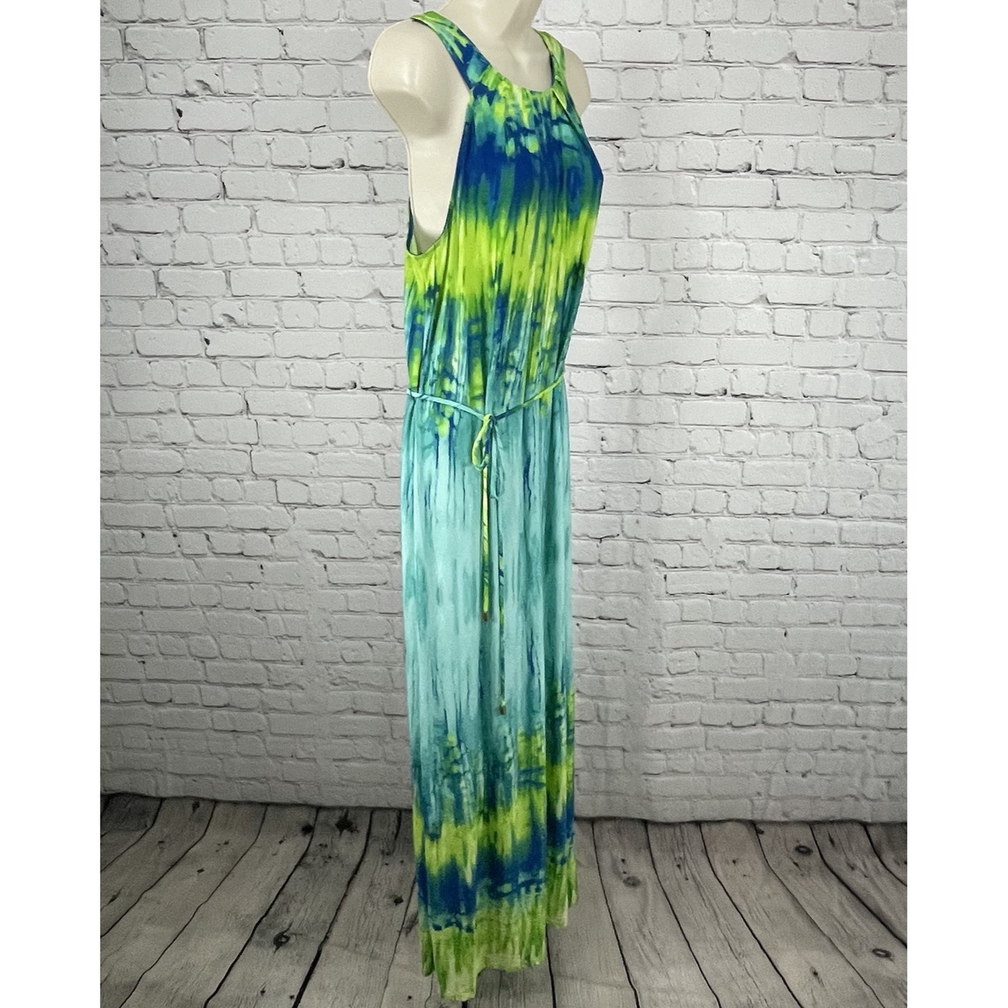 Sandra Darren Blue Green Tie Dye Sleeveless Lightweight Stretch Maxi Dress 12