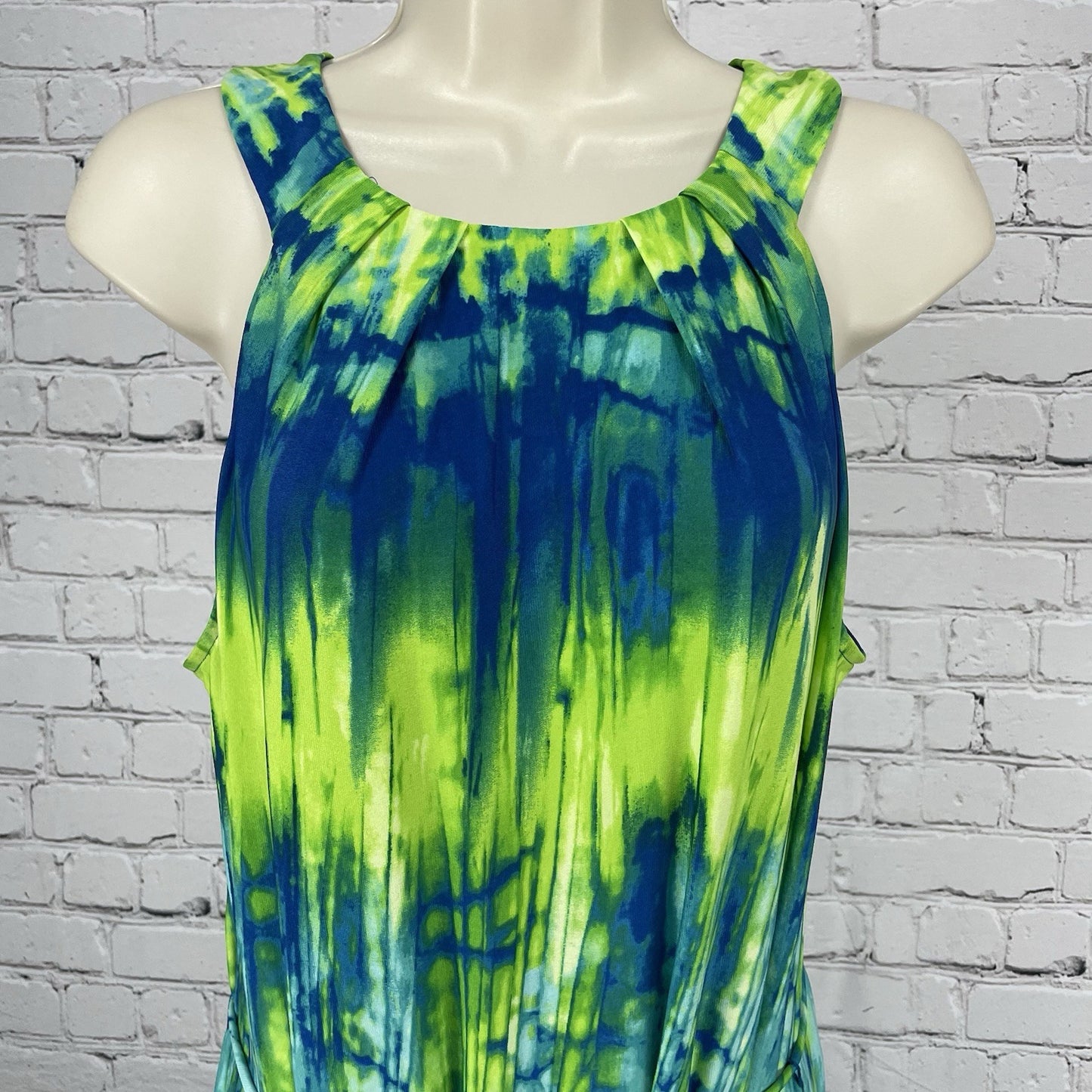 Sandra Darren Blue Green Tie Dye Sleeveless Lightweight Stretch Maxi Dress 12