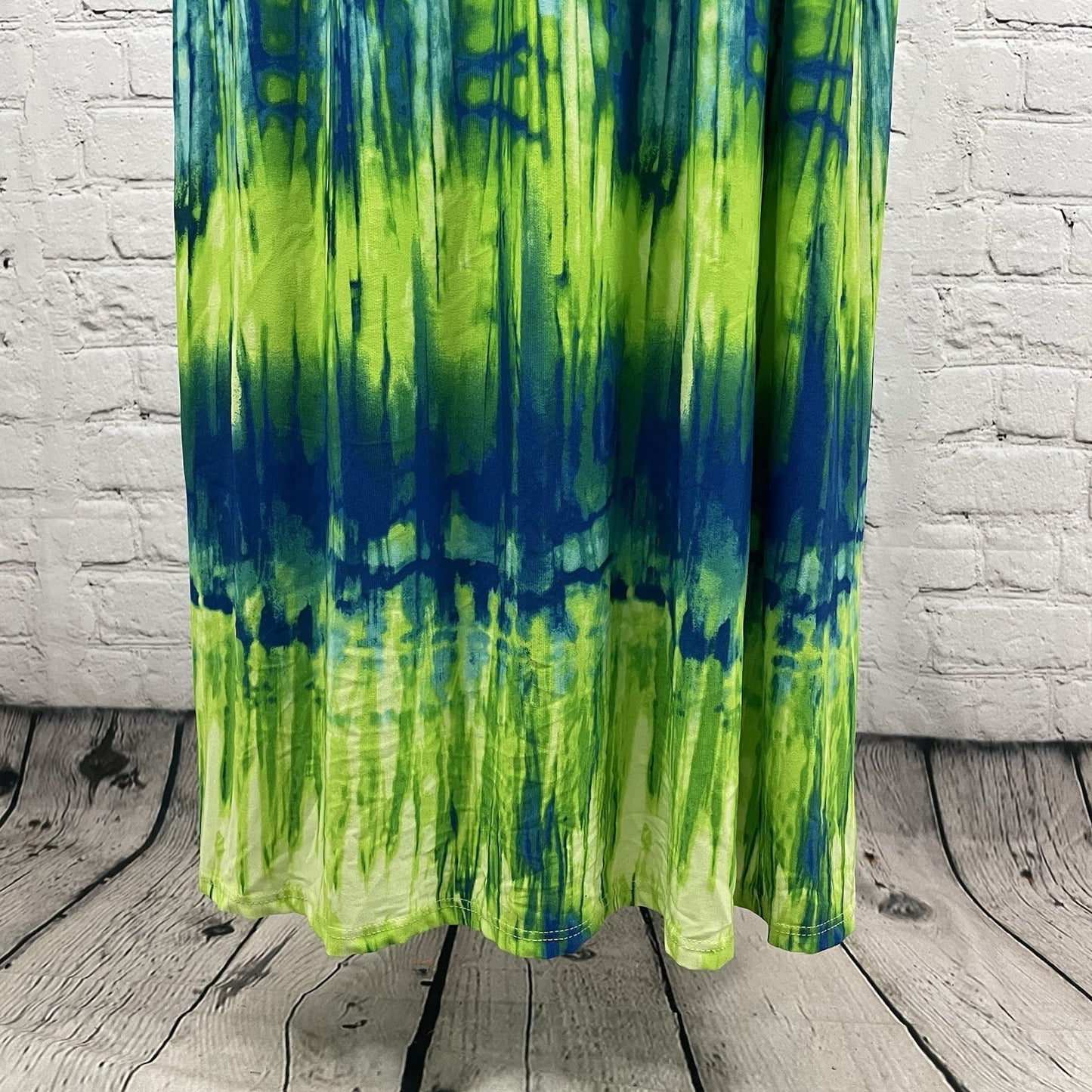 Sandra Darren Blue Green Tie Dye Sleeveless Lightweight Stretch Maxi Dress 12