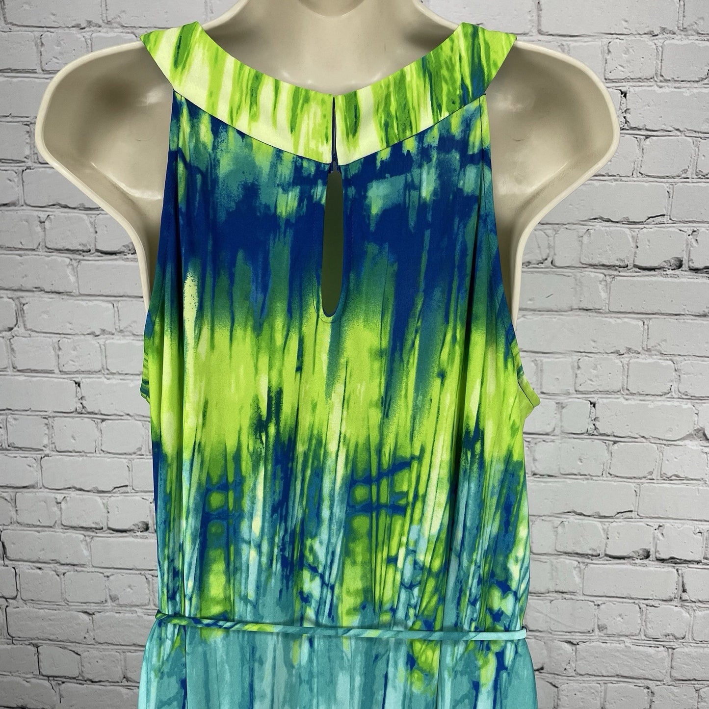 Sandra Darren Blue Green Tie Dye Sleeveless Lightweight Stretch Maxi Dress 12