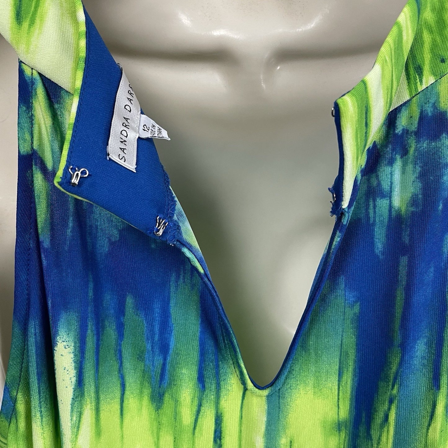 Sandra Darren Blue Green Tie Dye Sleeveless Lightweight Stretch Maxi Dress 12