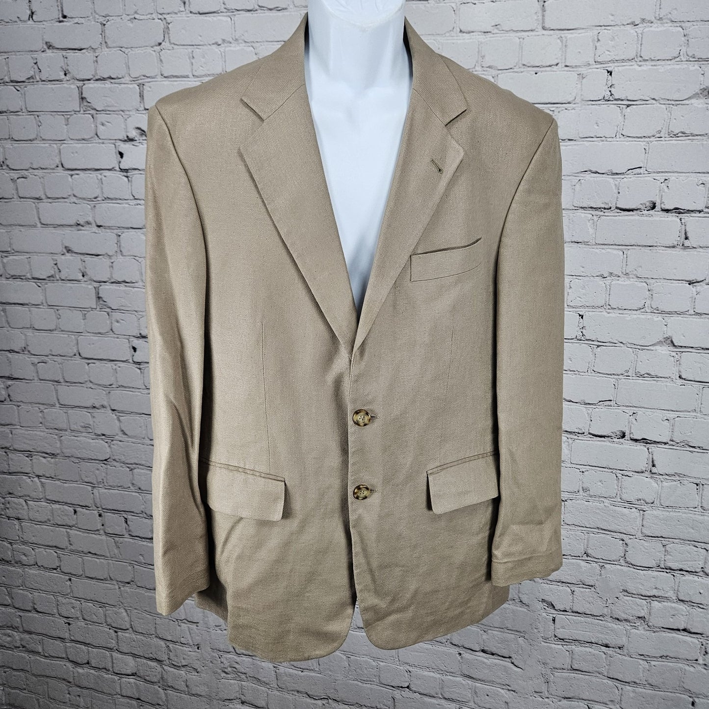 Oscar De La Renta Tan 100% Silk 2 Button Ventless Notch Blazer Sport Coat 40S