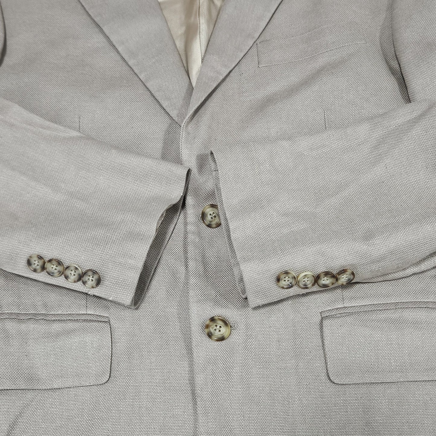 Oscar De La Renta Tan 100% Silk 2 Button Ventless Notch Blazer Sport Coat 40S