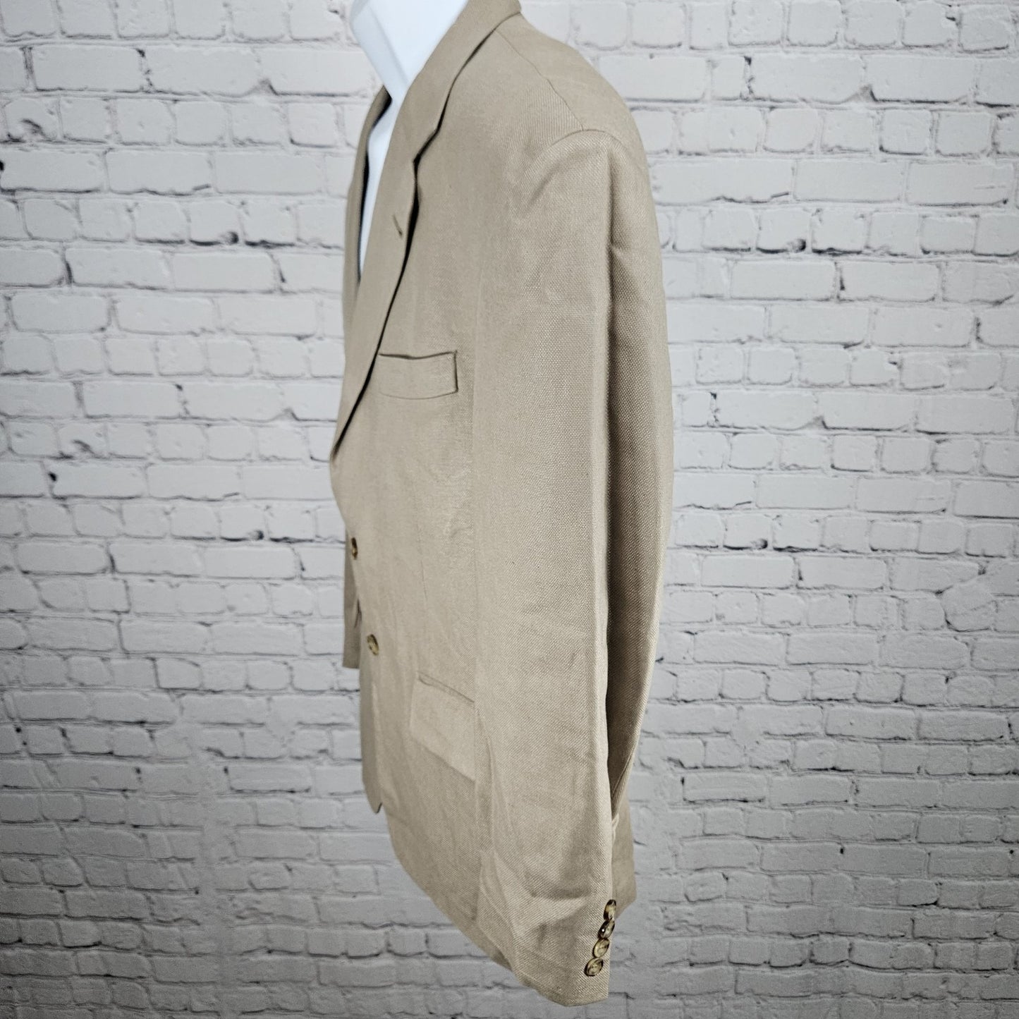 Oscar De La Renta Tan 100% Silk 2 Button Ventless Notch Blazer Sport Coat 40S
