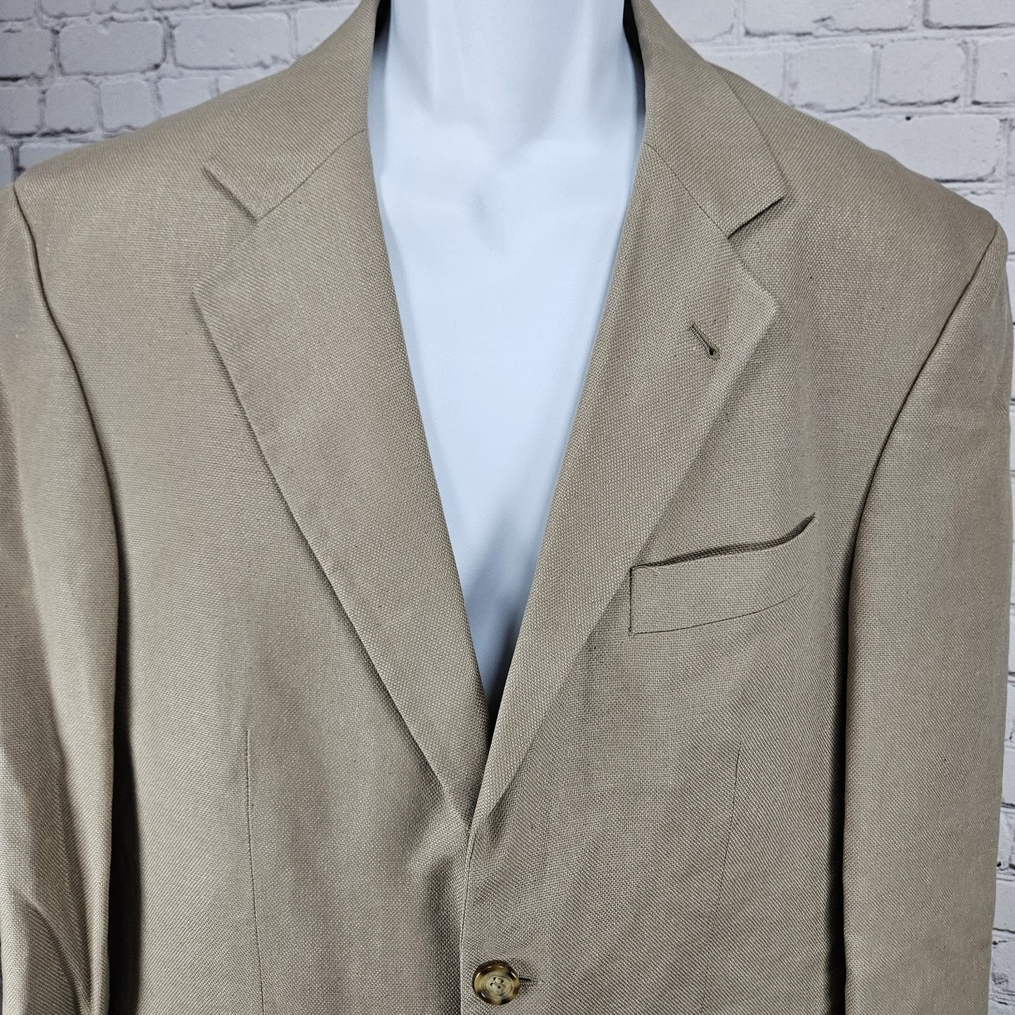 Oscar De La Renta Tan 100% Silk 2 Button Ventless Notch Blazer Sport Coat 40S