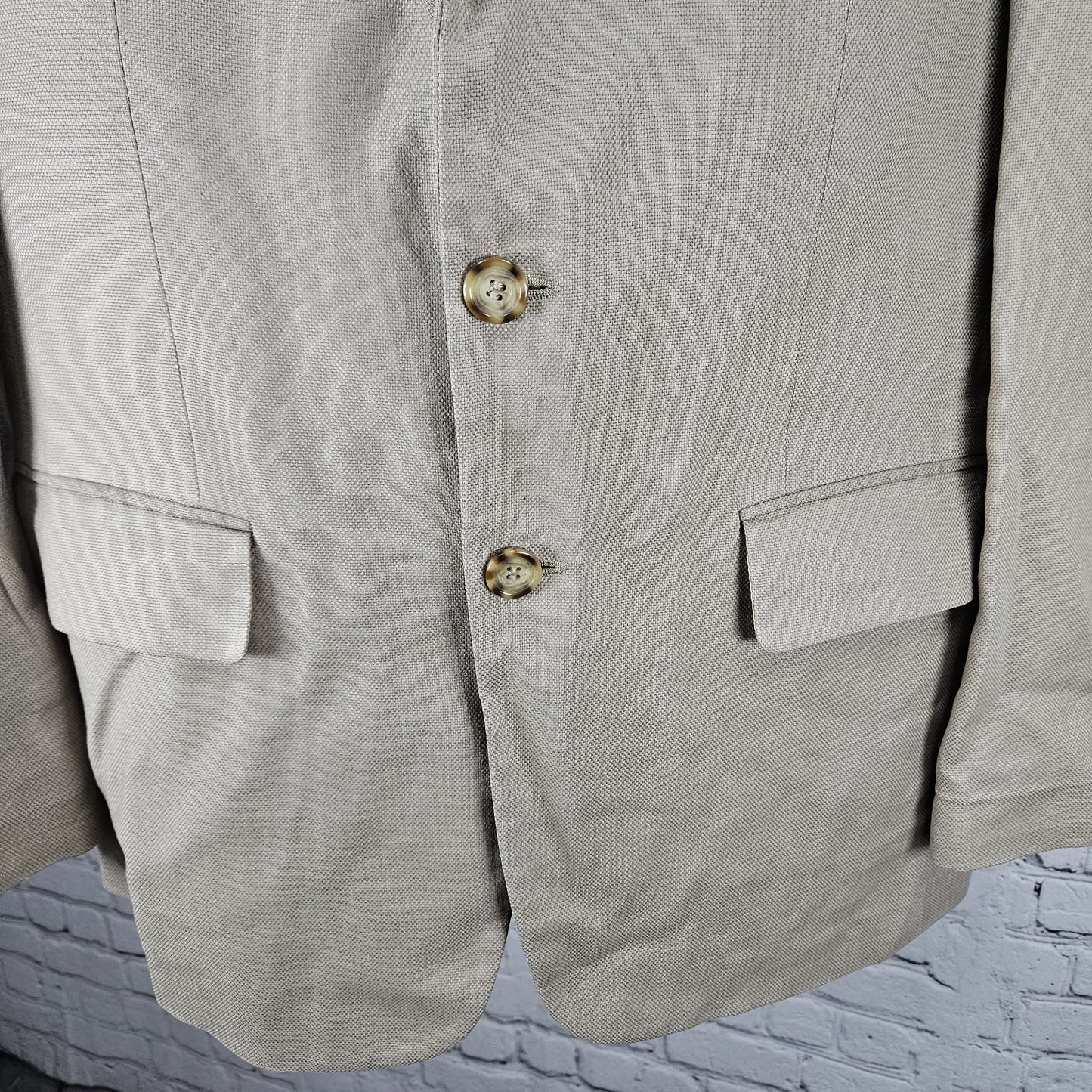 Oscar De La Renta Tan 100% Silk 2 Button Ventless Notch Blazer Sport Coat 40S