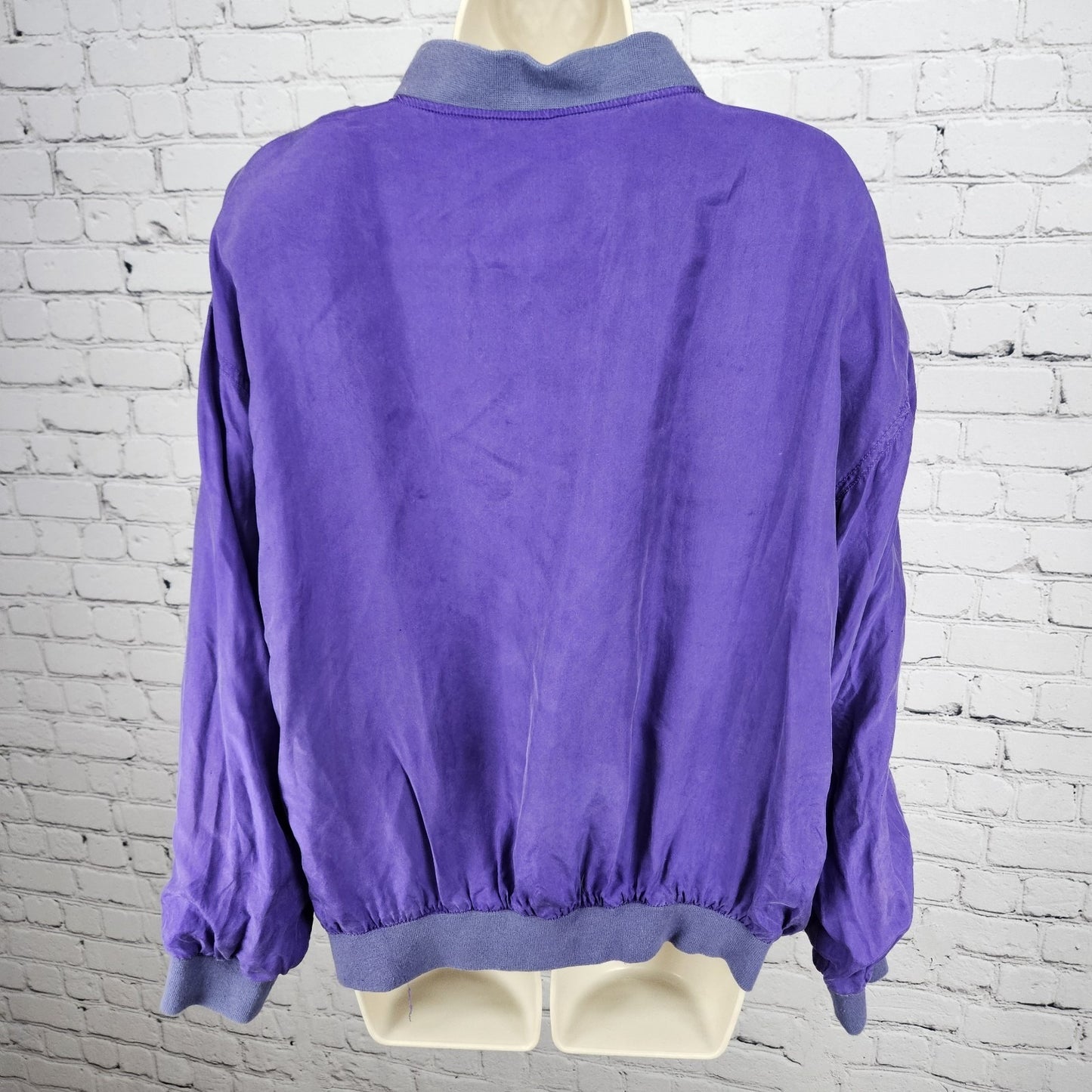 VTG Jessica Roberts Purple 100% Silk Full Zip Lined Windbreaker Bomber Jacket L