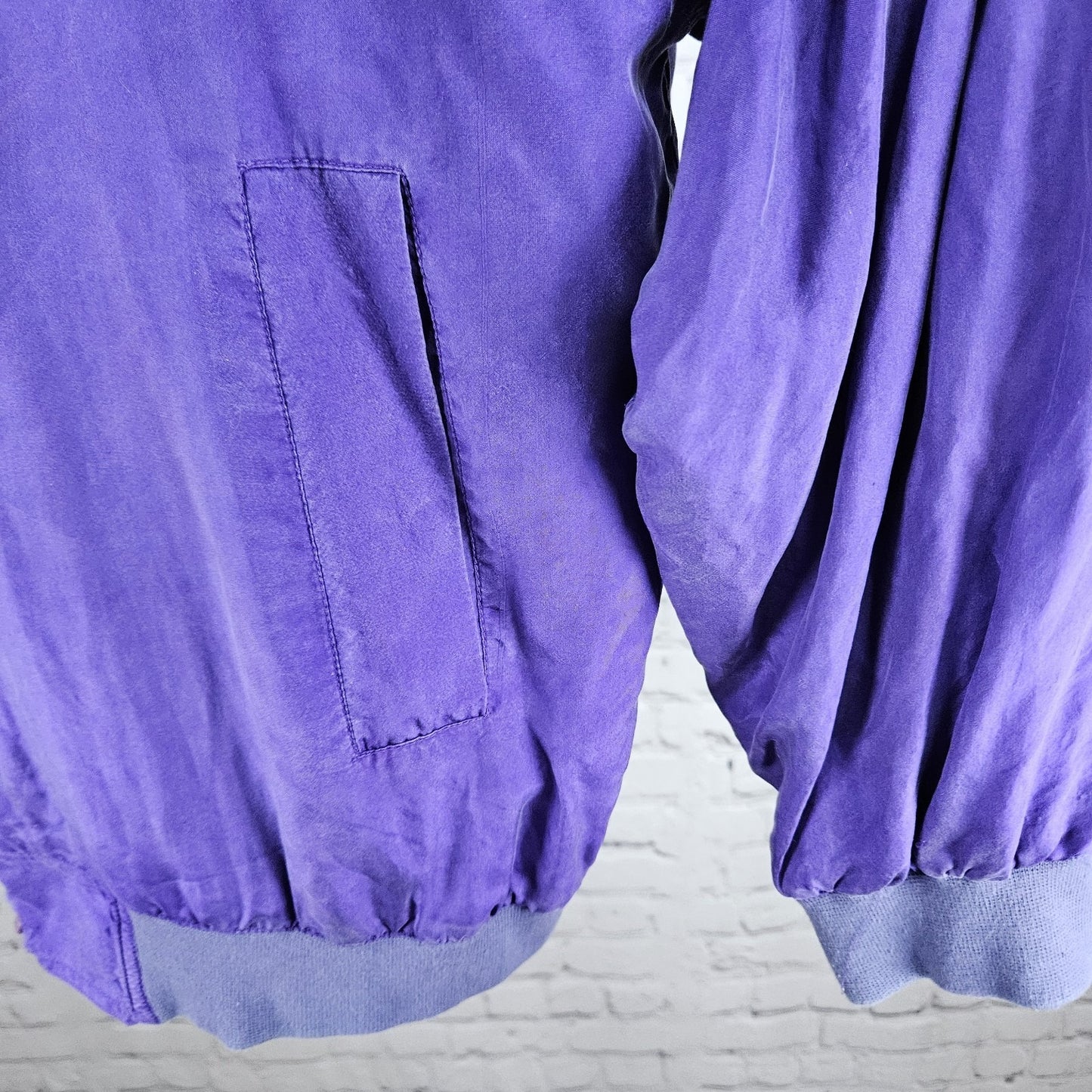 VTG Jessica Roberts Purple 100% Silk Full Zip Lined Windbreaker Bomber Jacket L