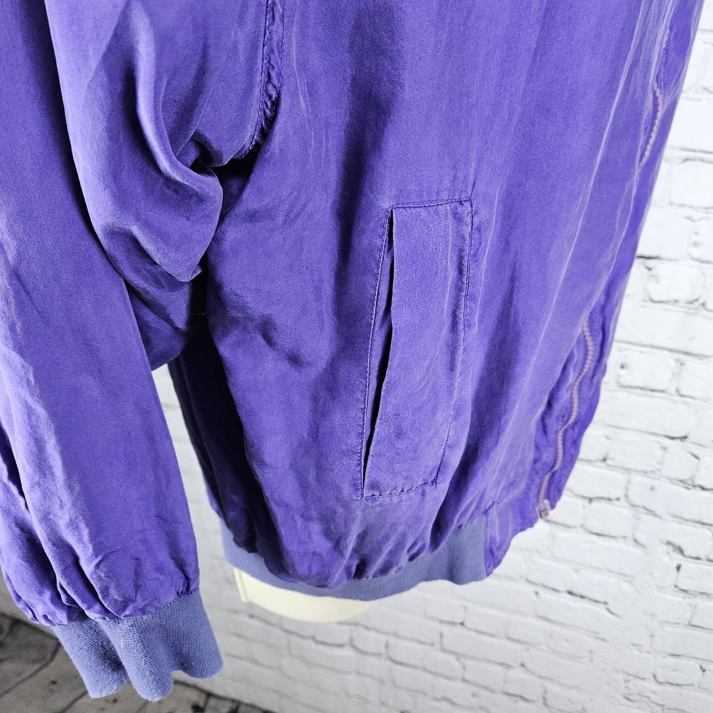 VTG Jessica Roberts Purple 100% Silk Full Zip Lined Windbreaker Bomber Jacket L