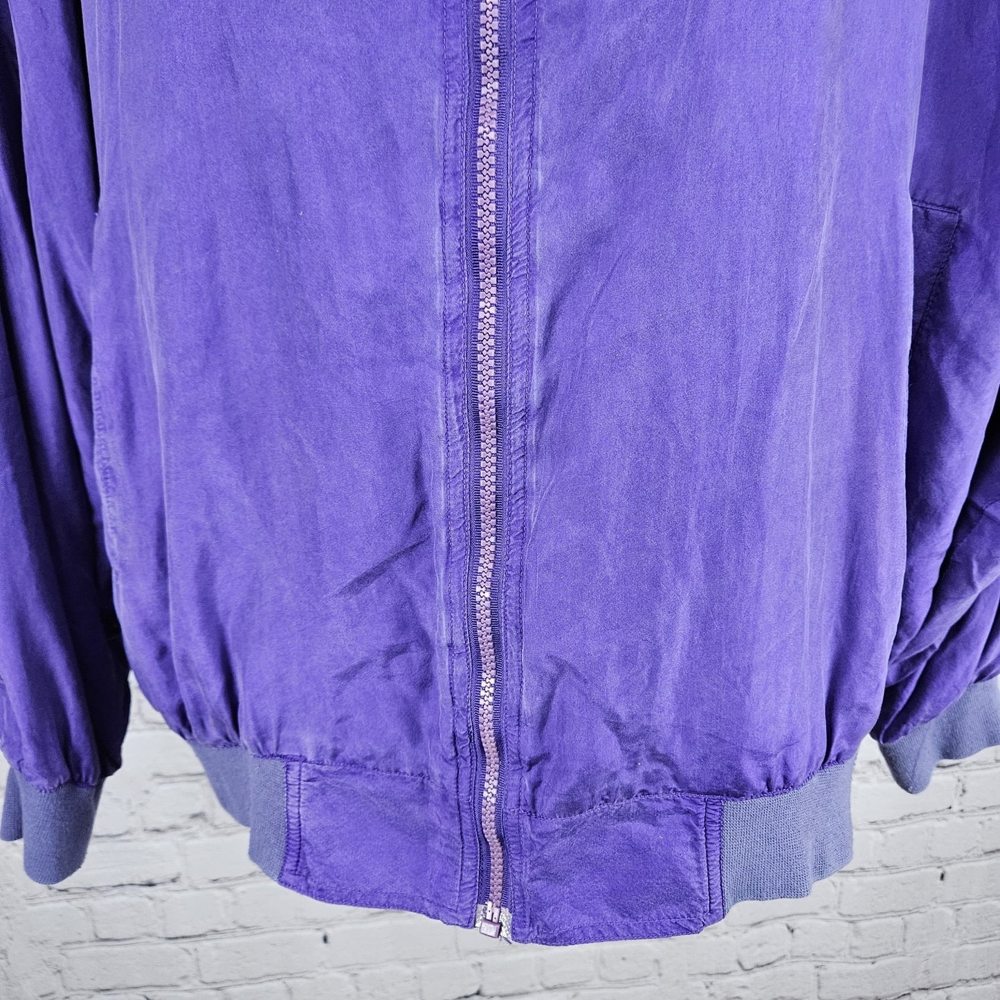 VTG Jessica Roberts Purple 100% Silk Full Zip Lined Windbreaker Bomber Jacket L