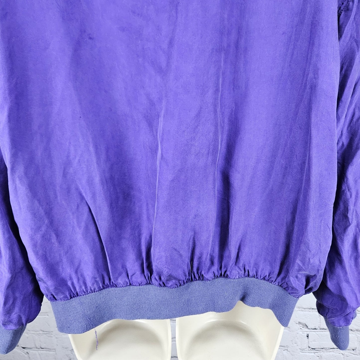VTG Jessica Roberts Purple 100% Silk Full Zip Lined Windbreaker Bomber Jacket L