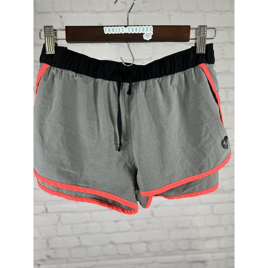 Roxy Grey Black Neon Trim Active Running Short Drawstring Elastic Waist Pocket L