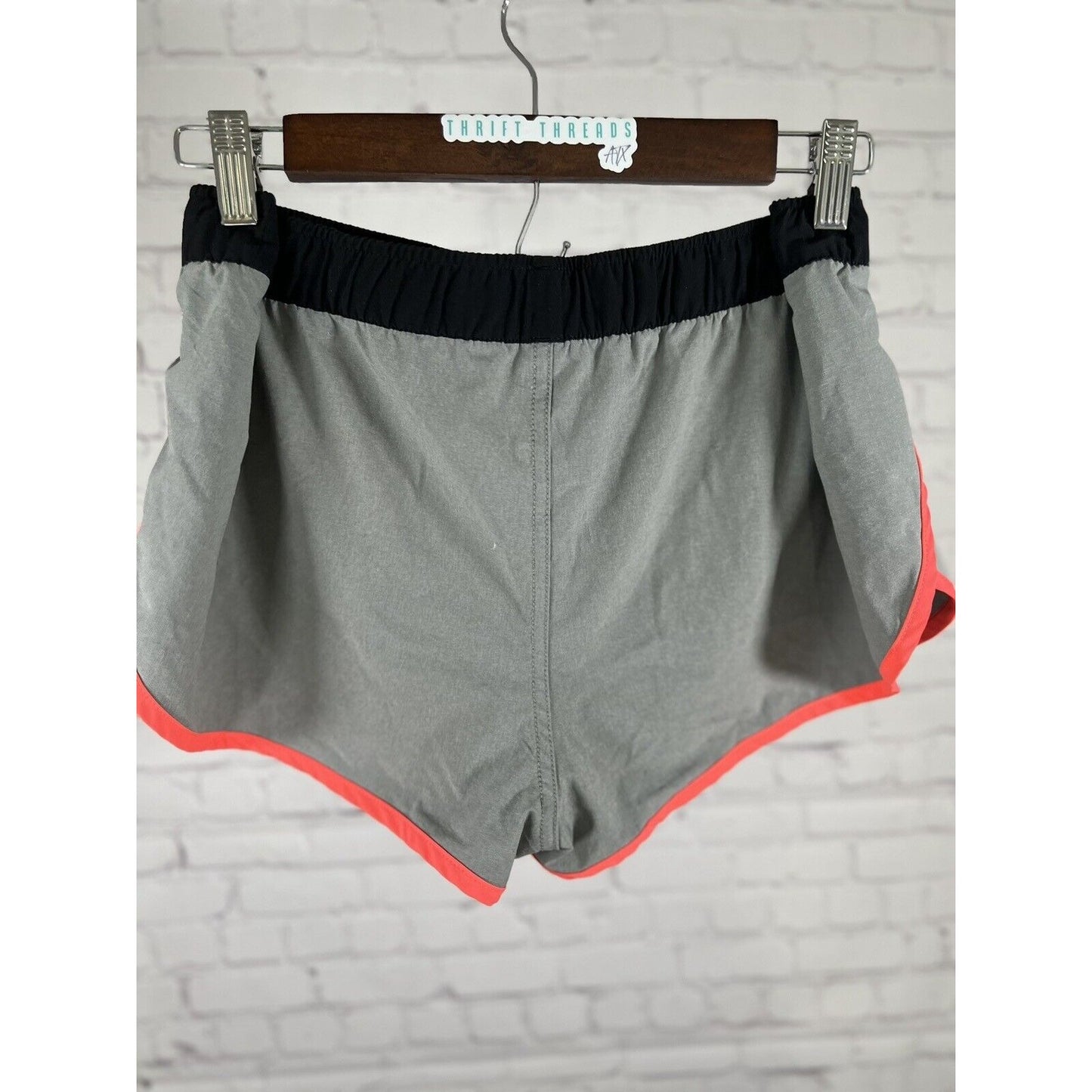 Roxy Grey Black Neon Trim Active Running Short Drawstring Elastic Waist Pocket L