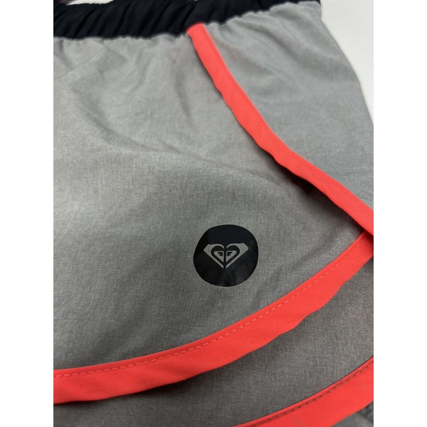 Roxy Grey Black Neon Trim Active Running Short Drawstring Elastic Waist Pocket L