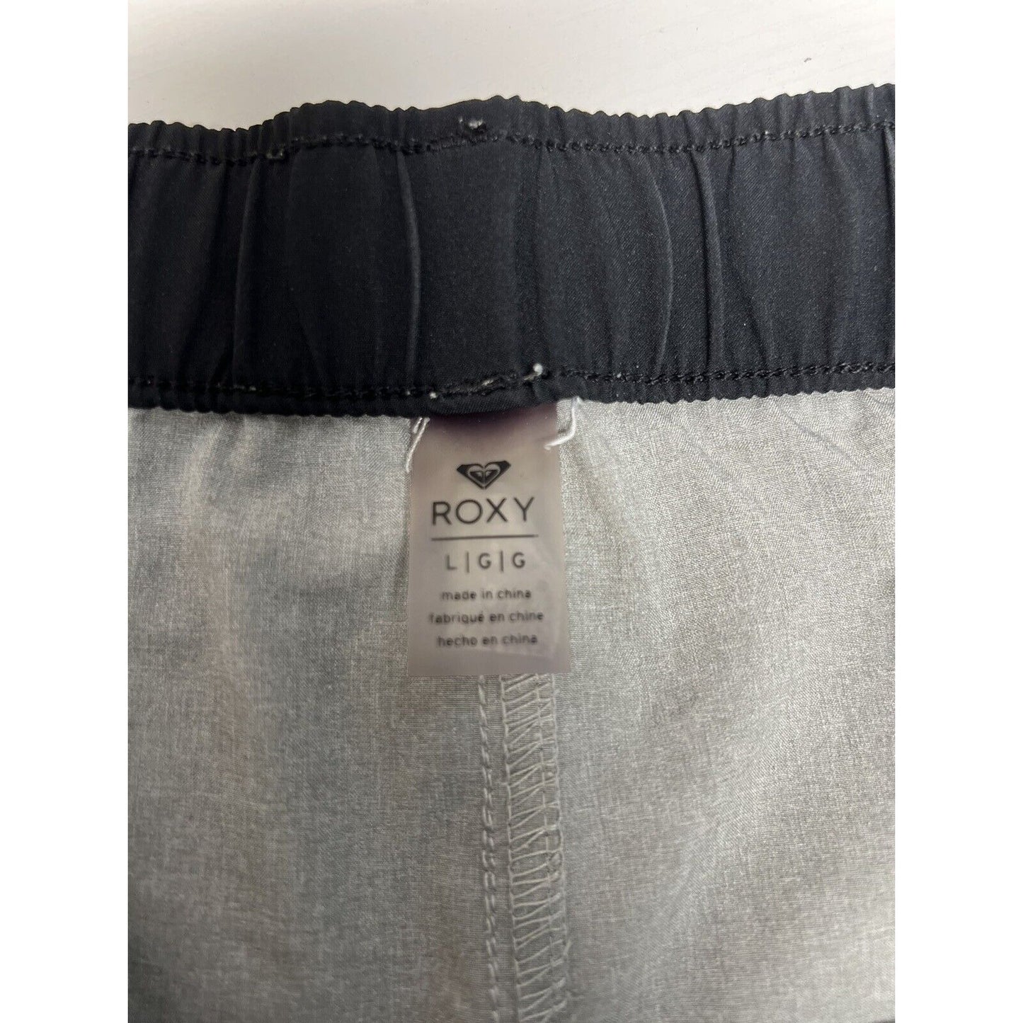 Roxy Grey Black Neon Trim Active Running Short Drawstring Elastic Waist Pocket L
