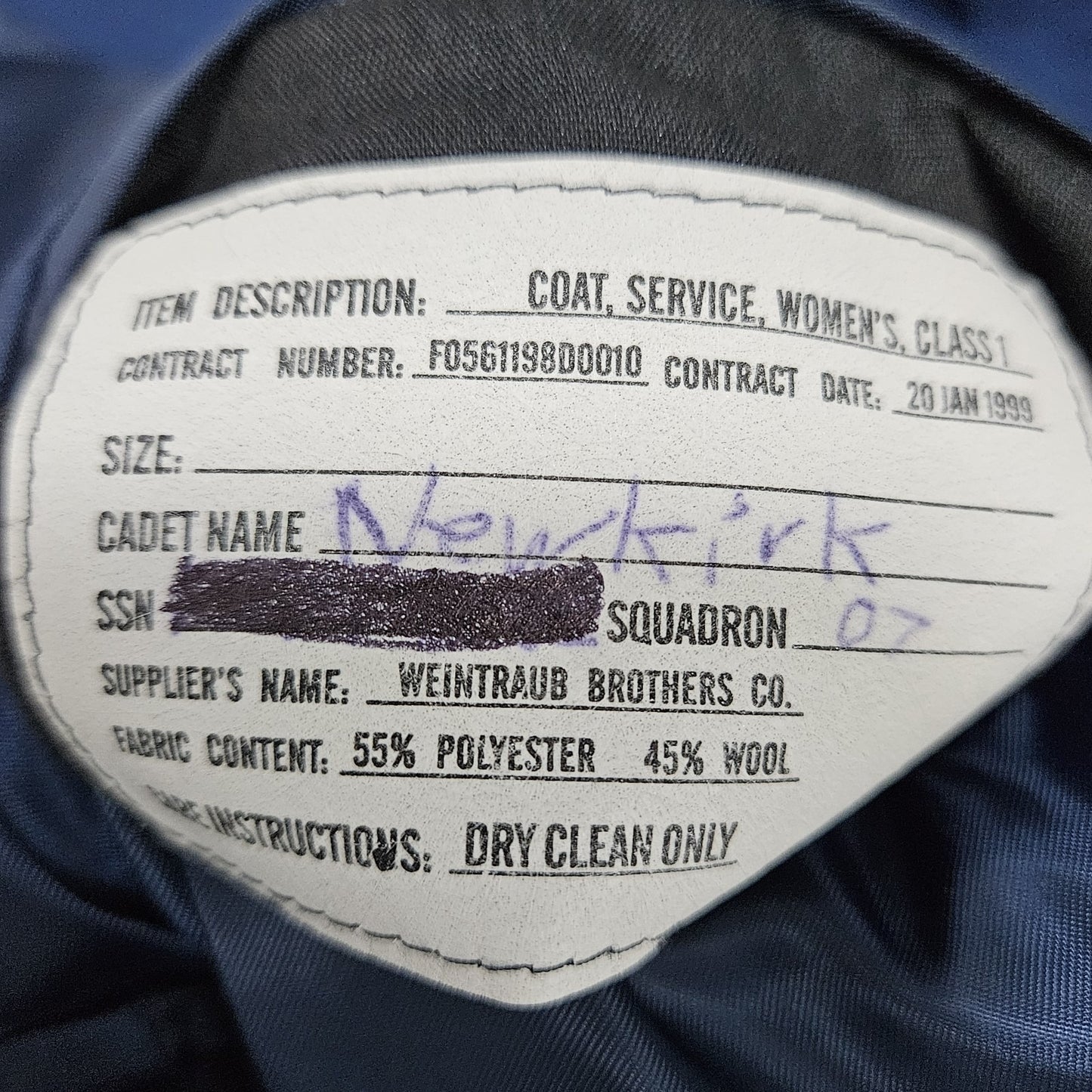 VTG U.S. Air Force Service Navy Wool Blend Class 1 Women's Coat USA 41R Med