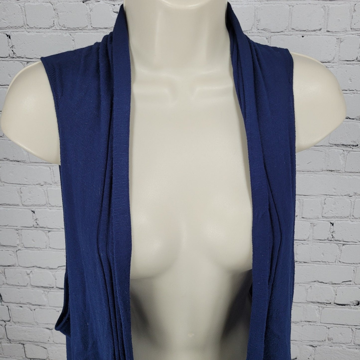 Cache Navy Blue Knit Open Layering Sleeveless Tassel Duster Cardigan Size XL