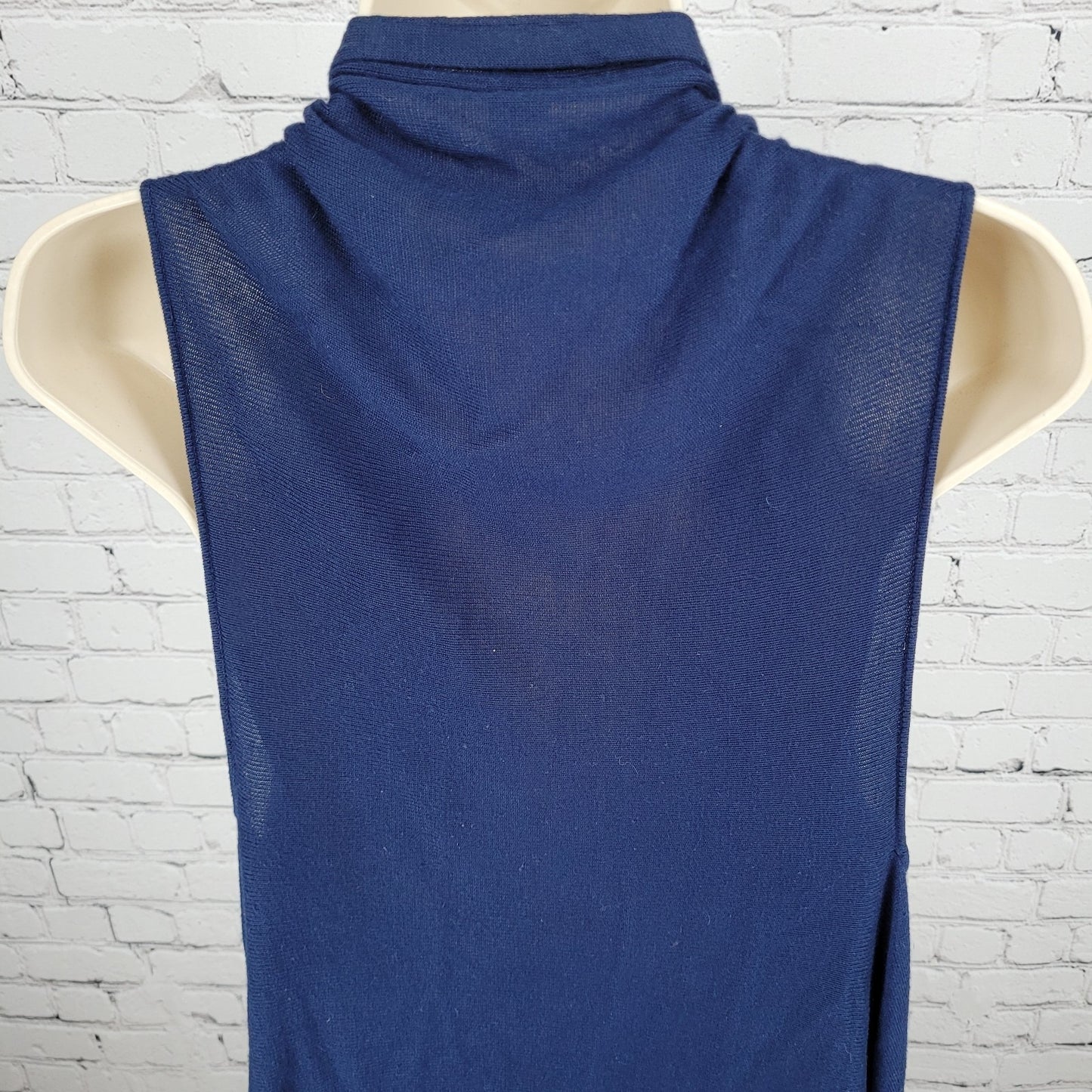 Cache Navy Blue Knit Open Layering Sleeveless Tassel Duster Cardigan Size XL