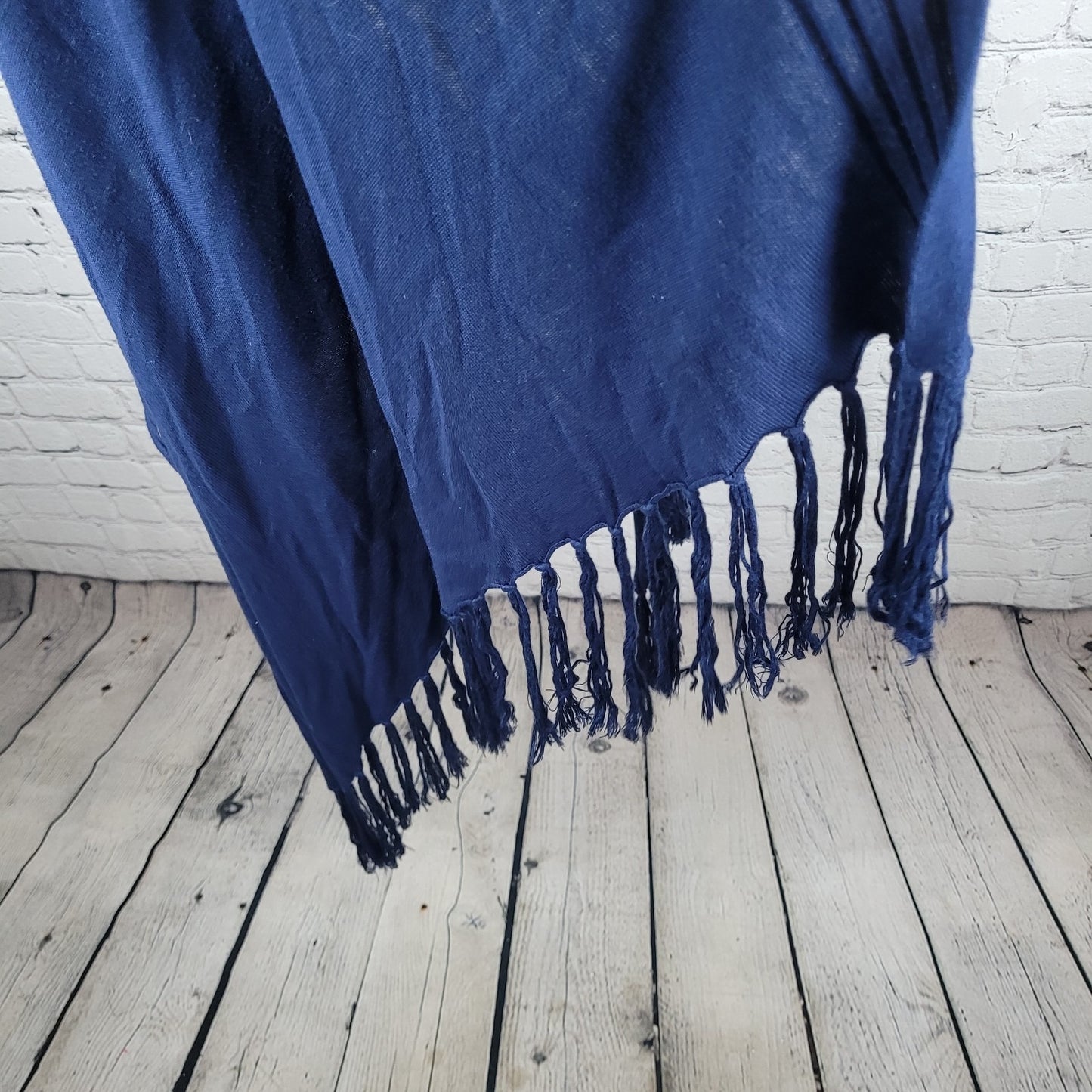 Cache Navy Blue Knit Open Layering Sleeveless Tassel Duster Cardigan Size XL