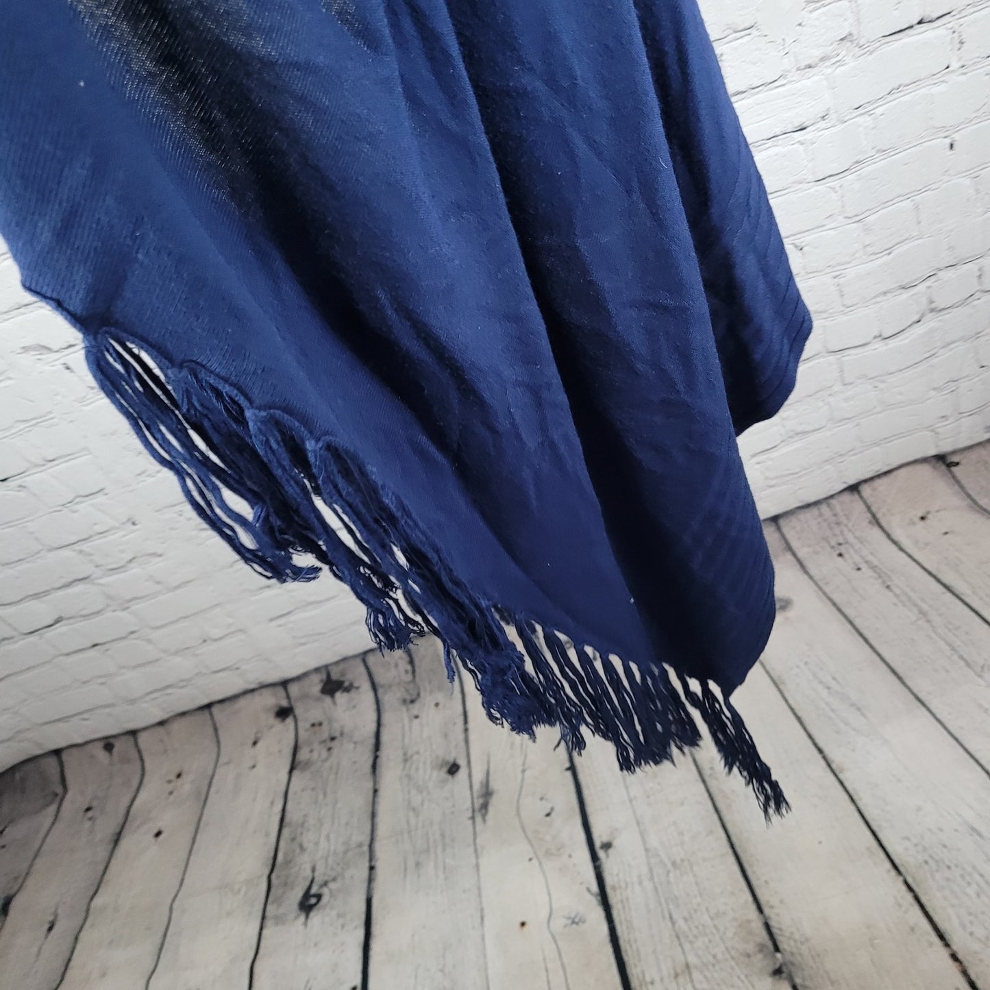 Cache Navy Blue Knit Open Layering Sleeveless Tassel Duster Cardigan Size XL
