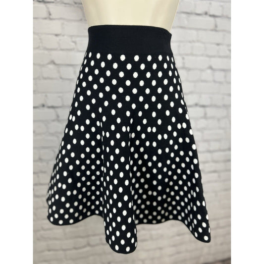 Maeve Anthropologie Black White Polka Dot Elastic Waist Knit Midi Skirt Size S