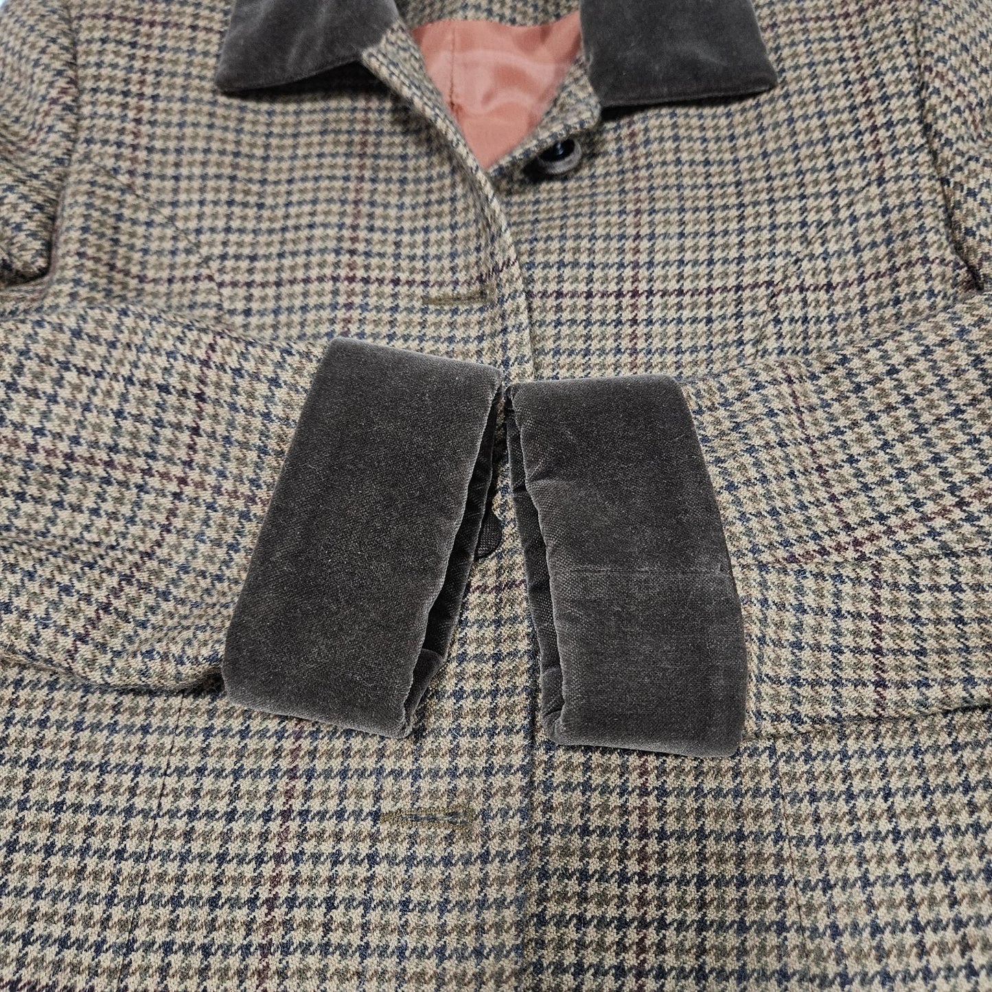 VTG Breeches Brown Wool Alpaca Houndstooth Velvet Trim Jacket Skirt Set USA 8