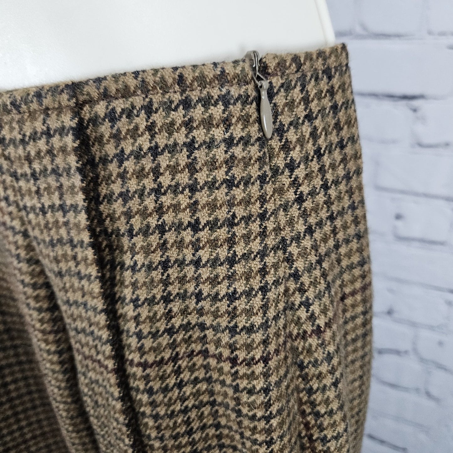 VTG Breeches Brown Wool Alpaca Houndstooth Velvet Trim Jacket Skirt Set USA 8