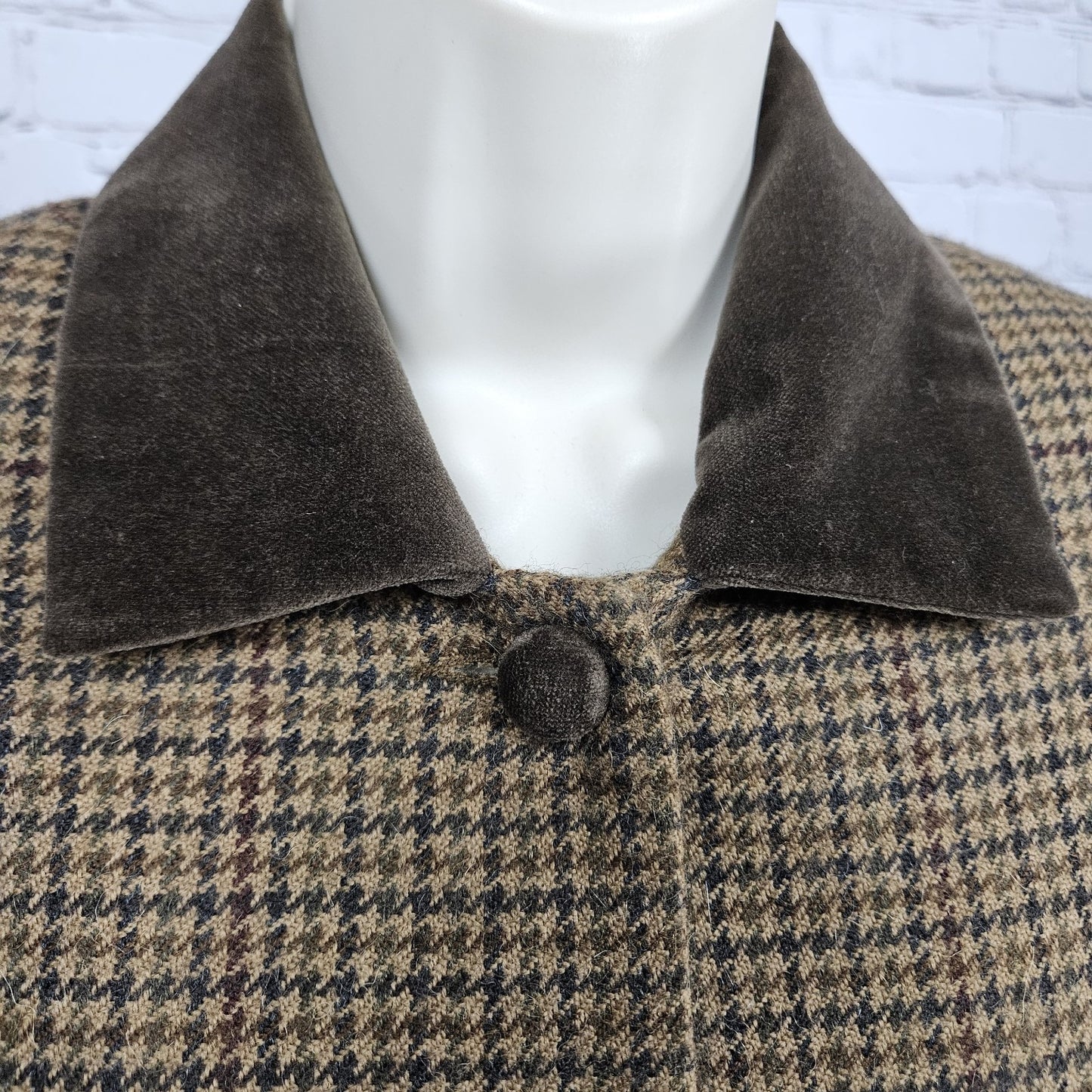 VTG Breeches Brown Wool Alpaca Houndstooth Velvet Trim Jacket Skirt Set USA 8