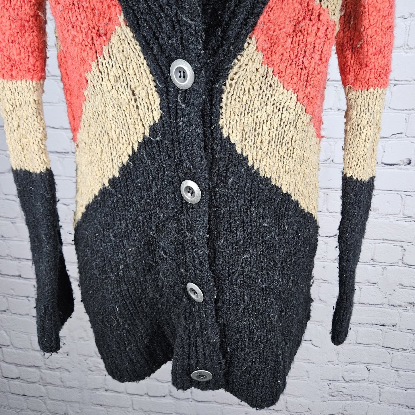Free People Multicolor Wool Blend Shawl Collar Chunky Knit Cardigan Sweater S