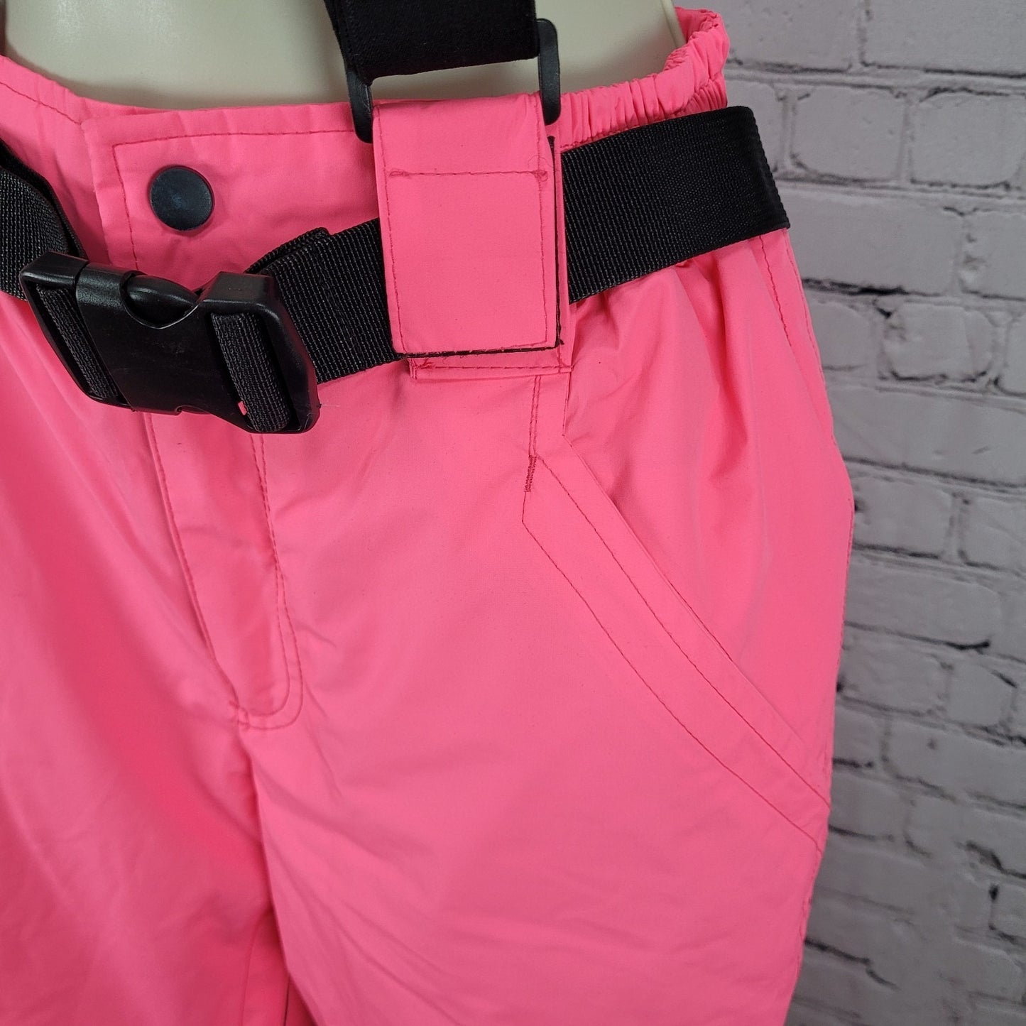 Mutu Snow Neon Pink Belted Adjustable Snow Ski Pants Bib Youth Size Medium M