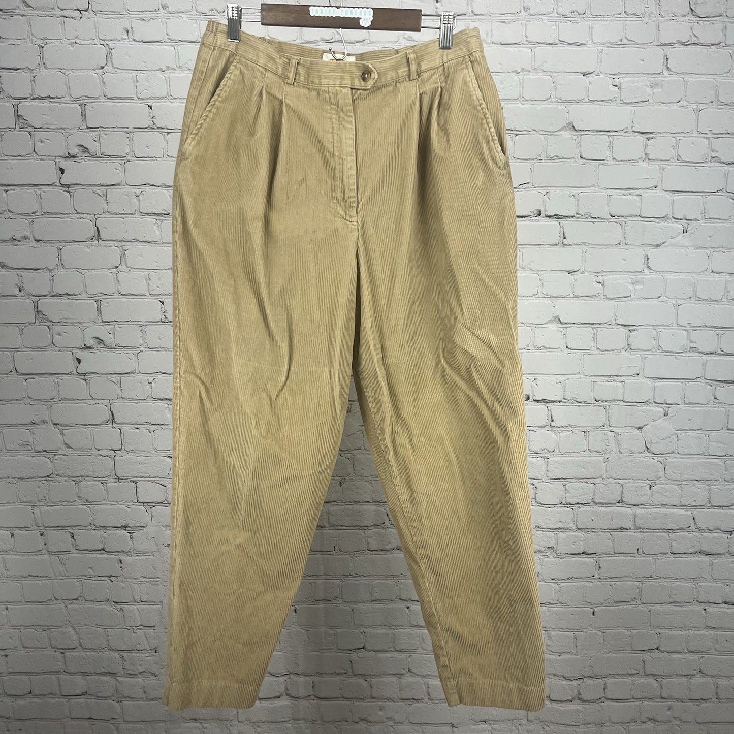 VTG David Brooks Talbots Tan Cotton Corduroy High-Rise Pleated Tapered Pants 16