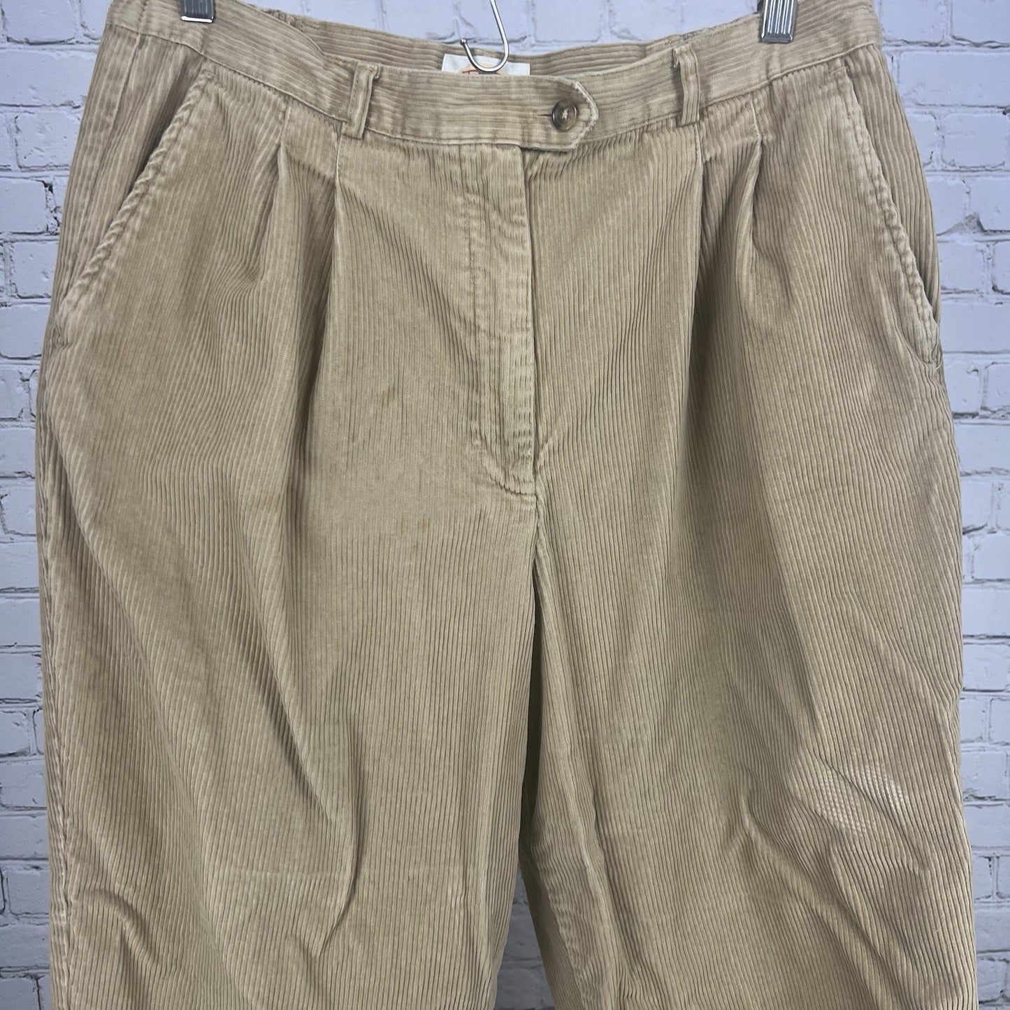 VTG David Brooks Talbots Tan Cotton Corduroy High-Rise Pleated Tapered Pants 16