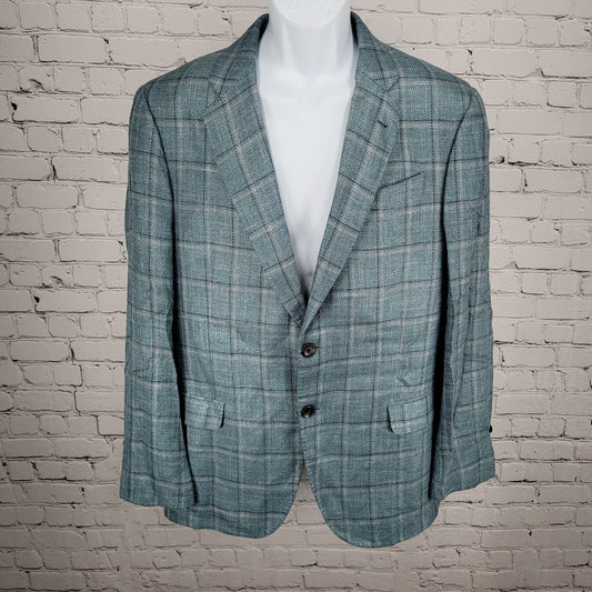 Emporio Armani G Line Blue Check 2 Button Notch Vented Blazer Sport Coat Size 41