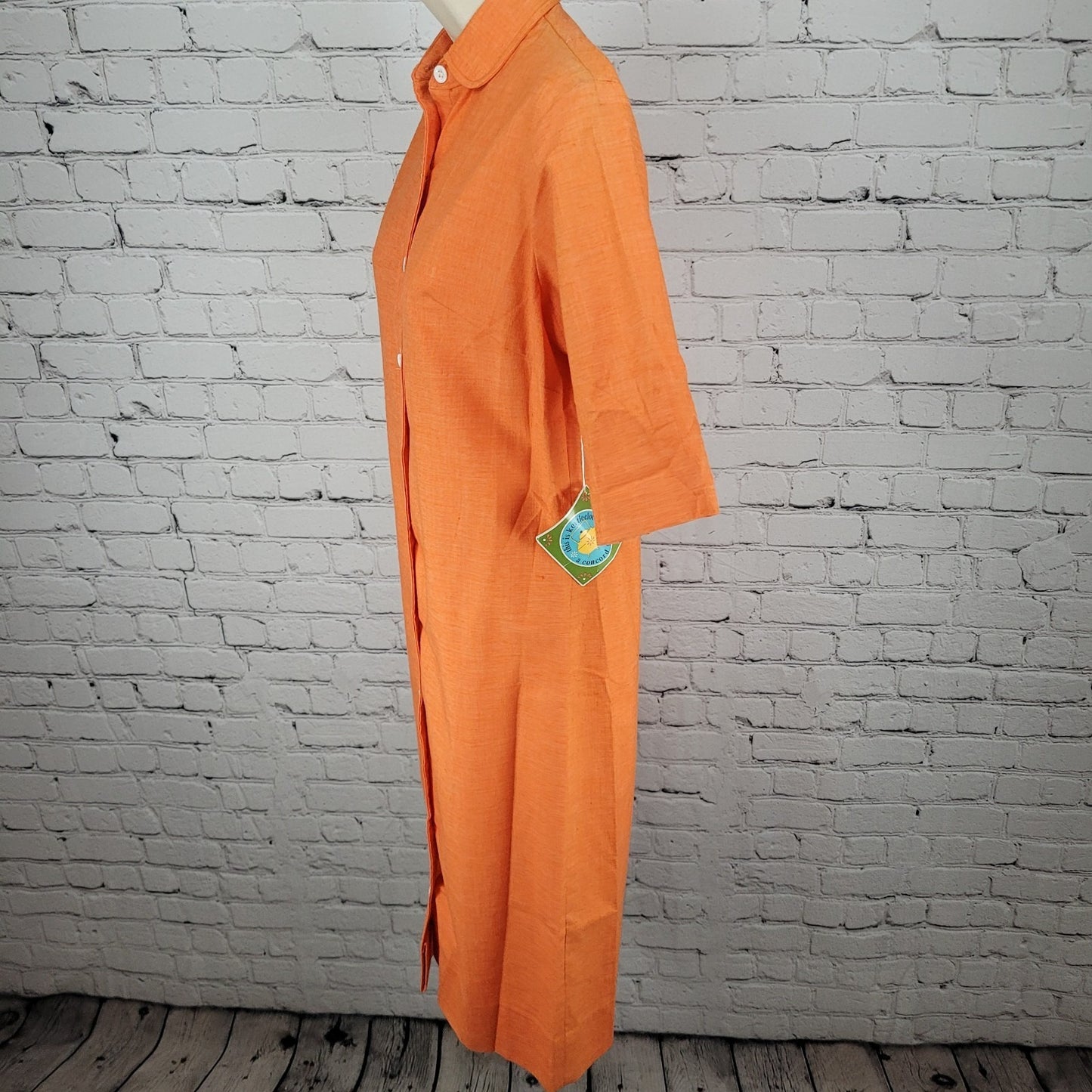 NWT VTG Honey B Orange Kettlecloth Fortrel Button Up Unlined Shirt Dress Size 10
