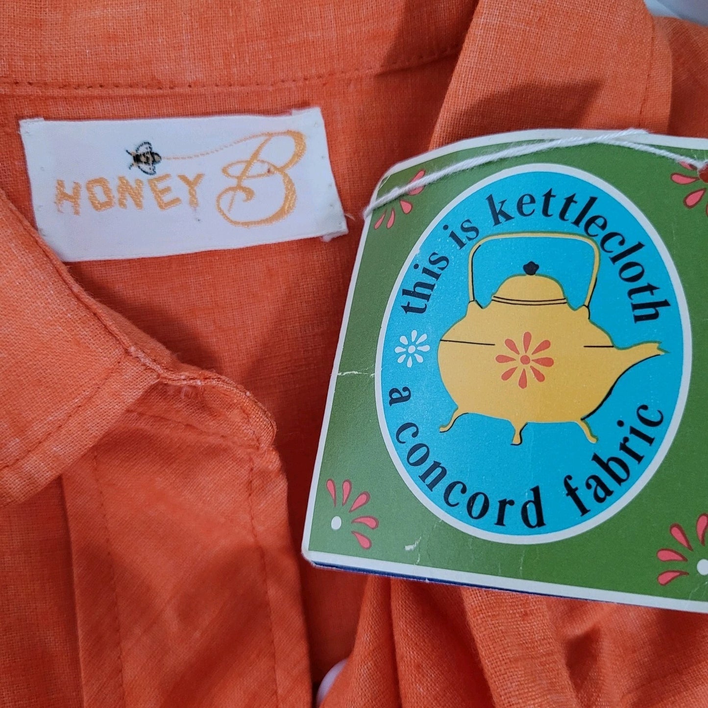 NWT VTG Honey B Orange Kettlecloth Fortrel Button Up Unlined Shirt Dress Size 10