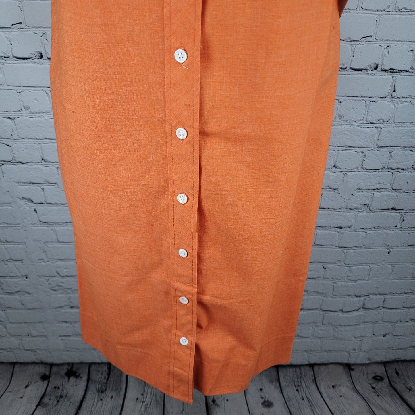NWT VTG Honey B Orange Kettlecloth Fortrel Button Up Unlined Shirt Dress Size 10