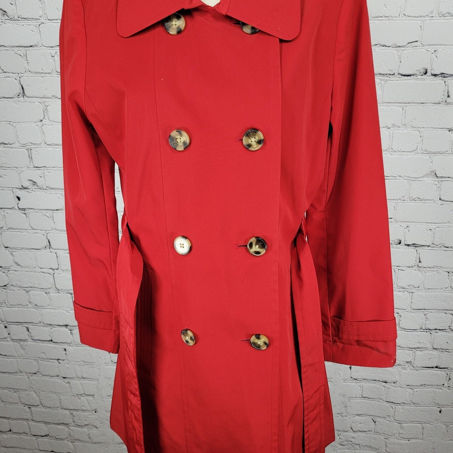 London Fog Red Double Breasted Buttoned Belted Lightweight Rain Coat Small S