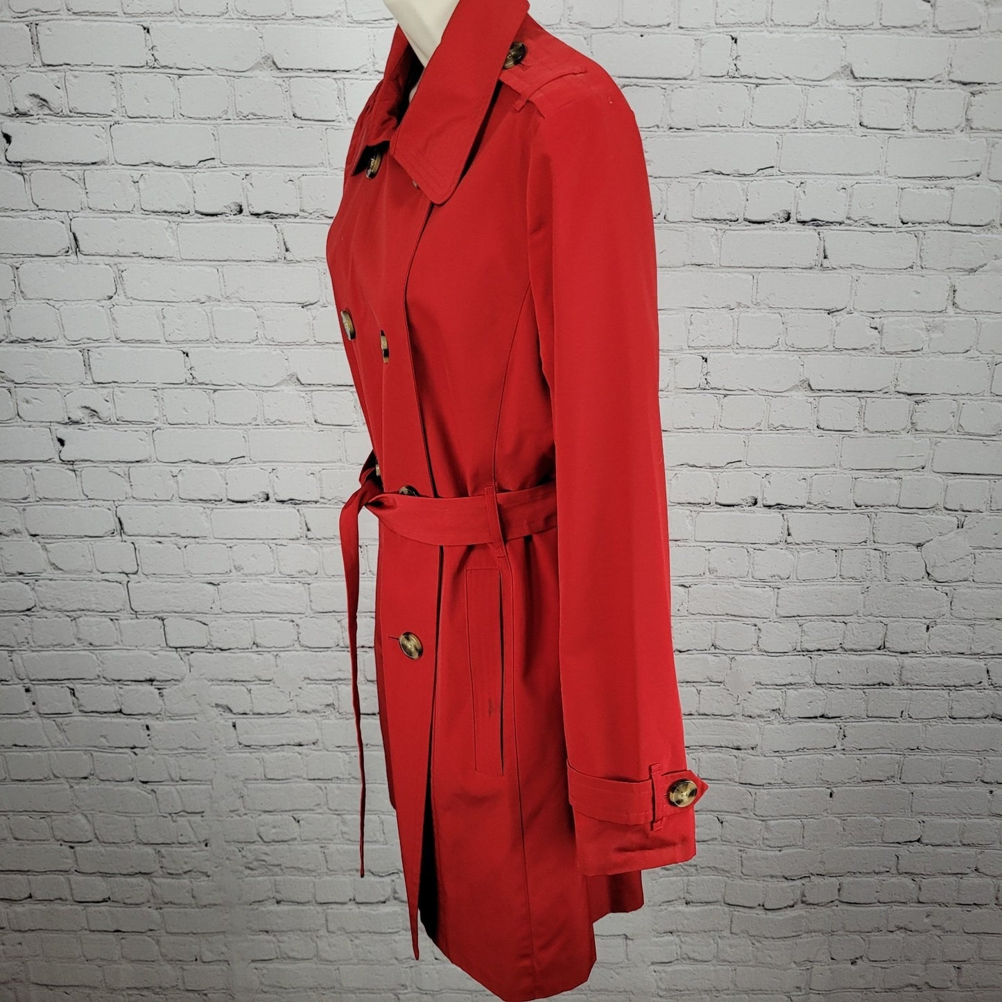 London Fog Red Double Breasted Buttoned Belted Lightweight Rain Coat Small S