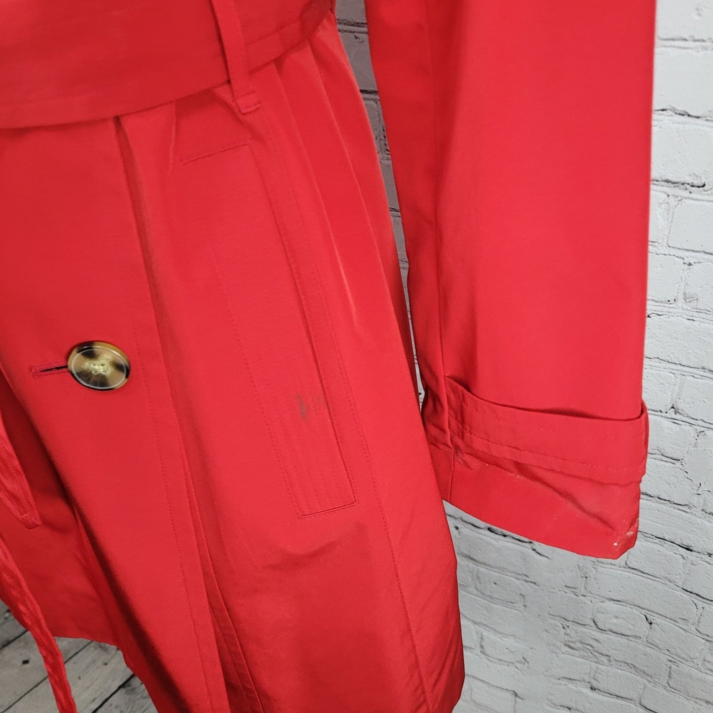 London Fog Red Double Breasted Buttoned Belted Lightweight Rain Coat Small S