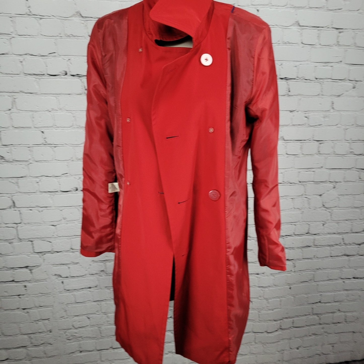 London Fog Red Double Breasted Buttoned Belted Lightweight Rain Coat Small S