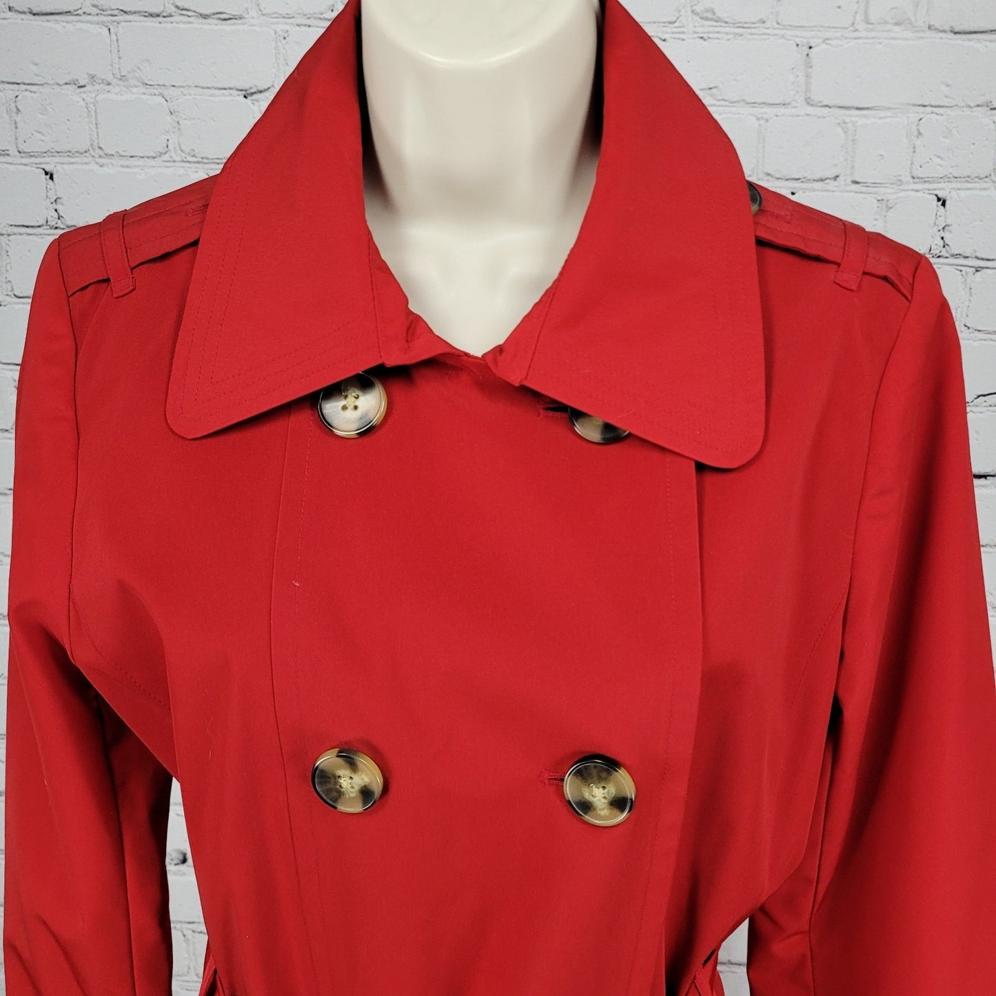London Fog Red Double Breasted Buttoned Belted Lightweight Rain Coat Small S